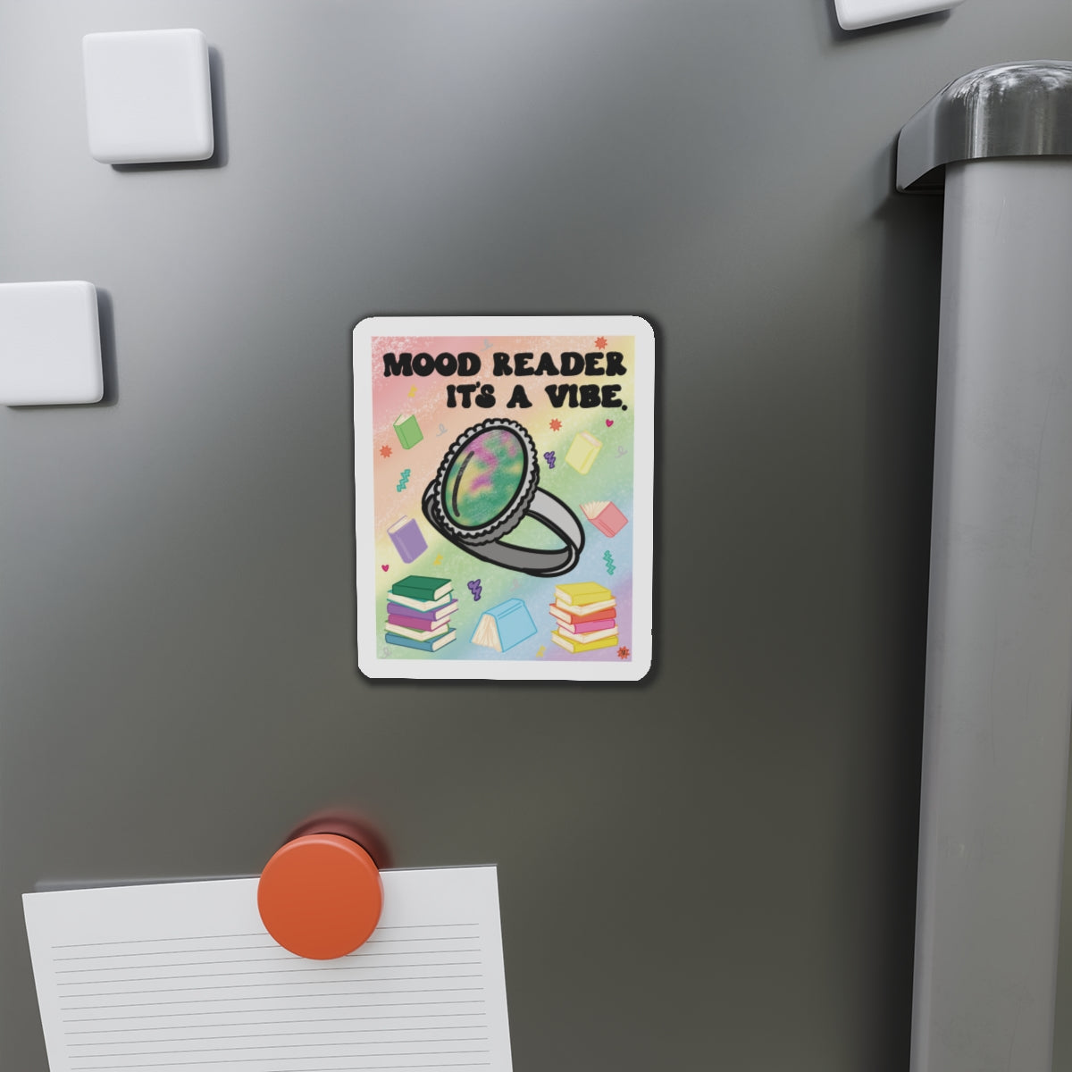 Mood Reader. It's a Vibe Die-Cut Magnet — Cozy Book Lover Refrigerator Decor (without Genres)