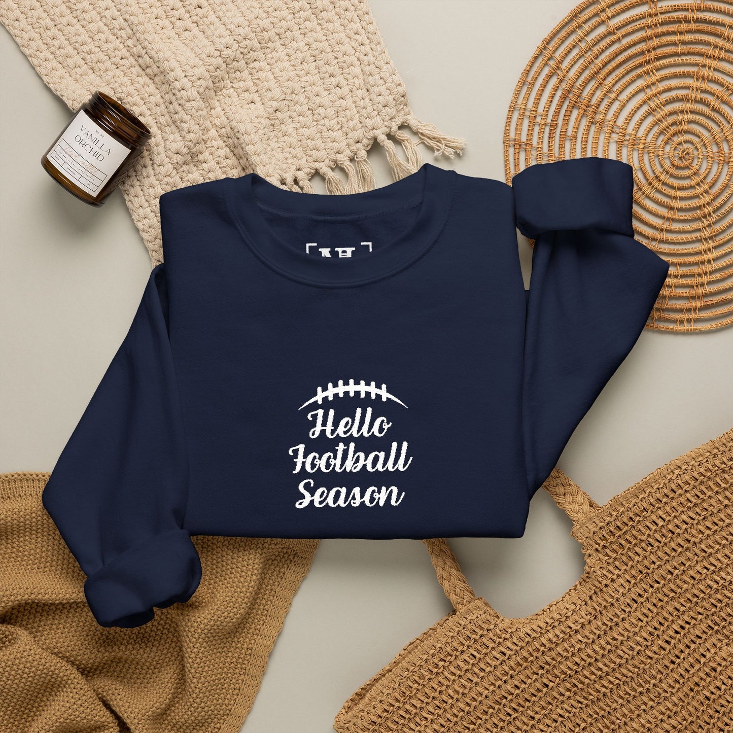 Hello Football Season Sweatshirt — Cozy Game Day Crewneck (White Text)