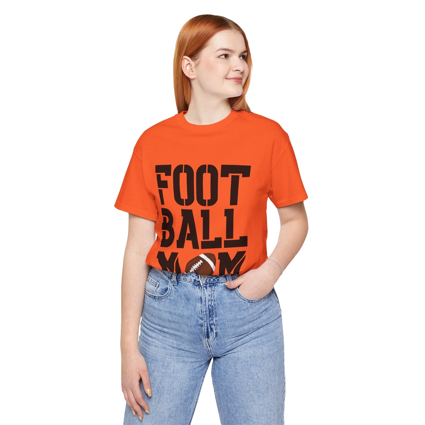 Football Mom T-Shirt – Bold Stacked Text with Football Graphic