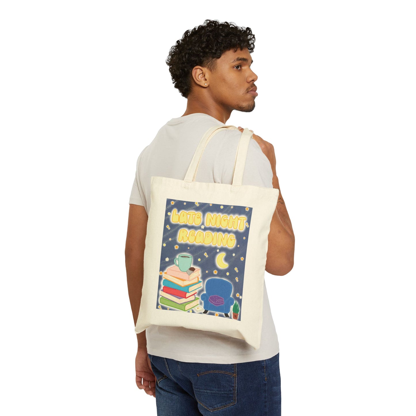 "Late Night Reading" Book Lover Canvas Tote Bag