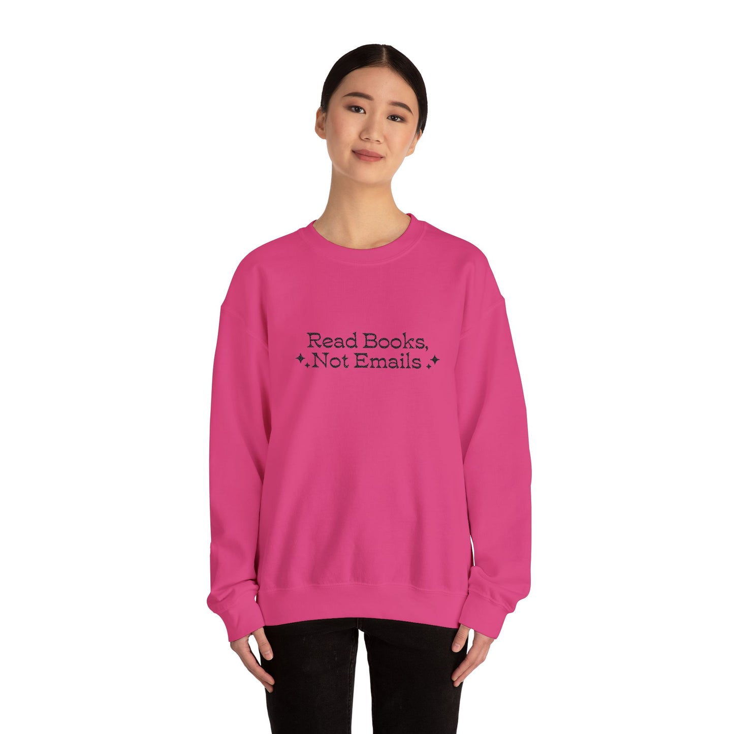 "Read Books Not Emails." - Embroidered Cozy Literary Sweatshirt (Black Text)