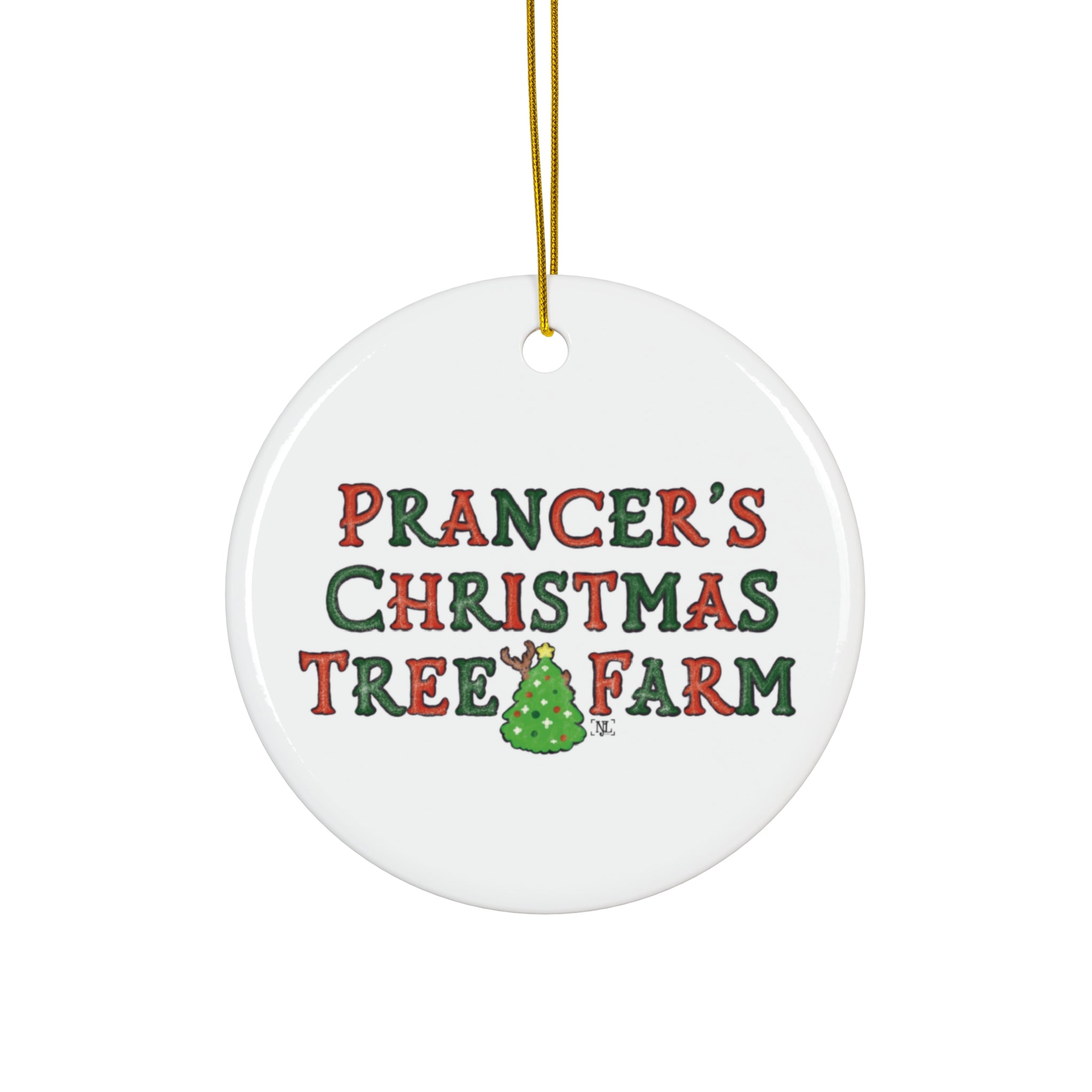Prancer's Christmas Tree Farm Ceramic Ornament