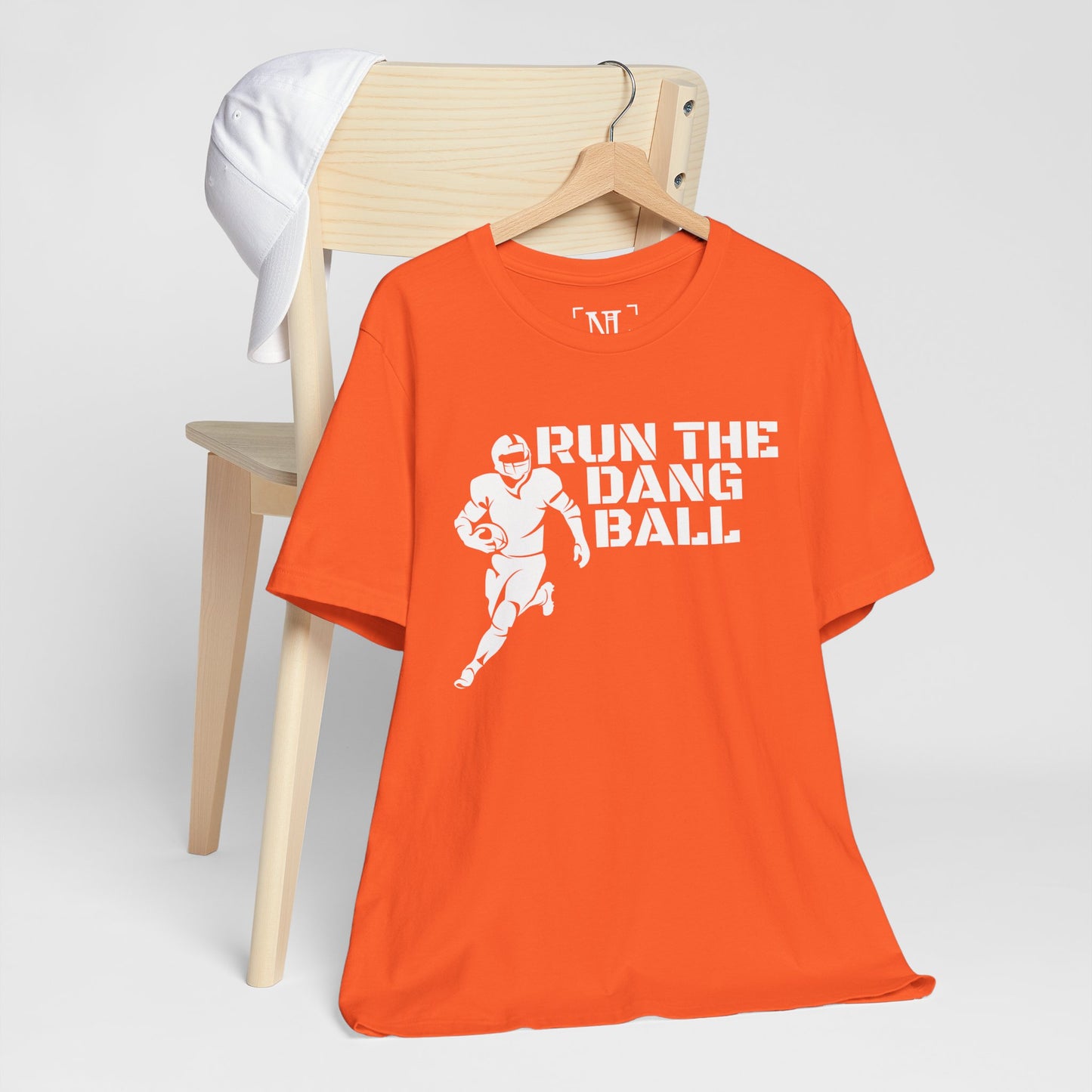Run the Dang Ball T-Shirt — Football Player Graphic Tee (White Text)