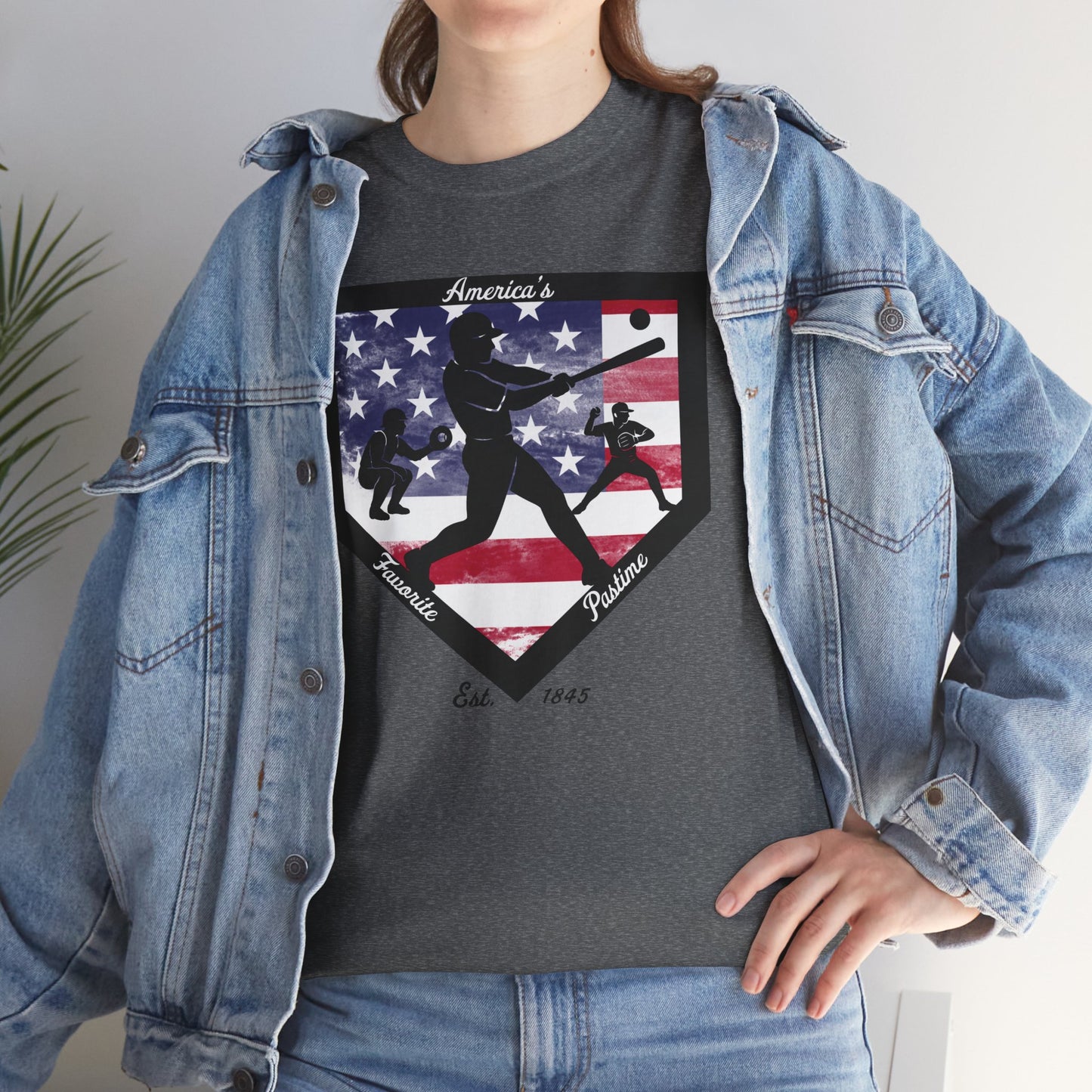 Baseball Home Plate American Flag T‑Shirt – America's Favorite Pastime Design