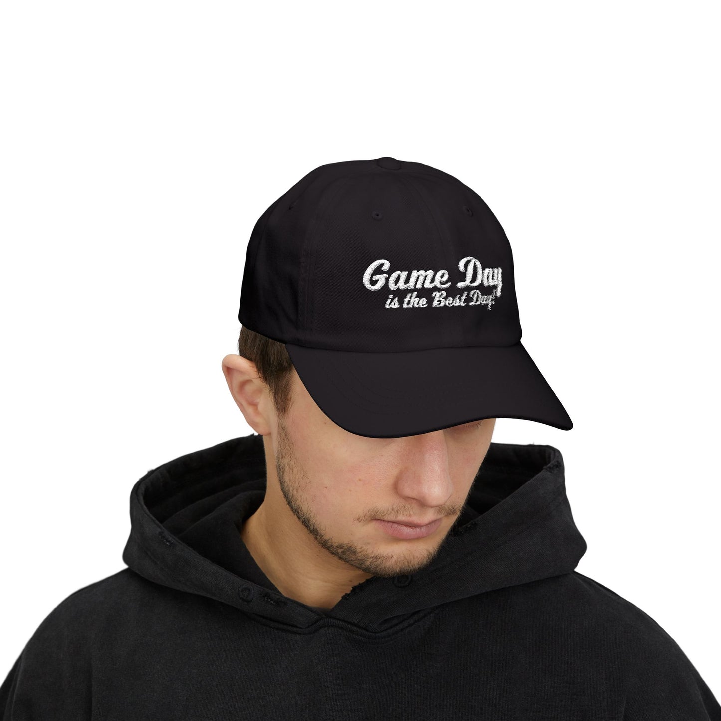 Baseball Hat "Game Day is the Best Day!" White Text Embroidered