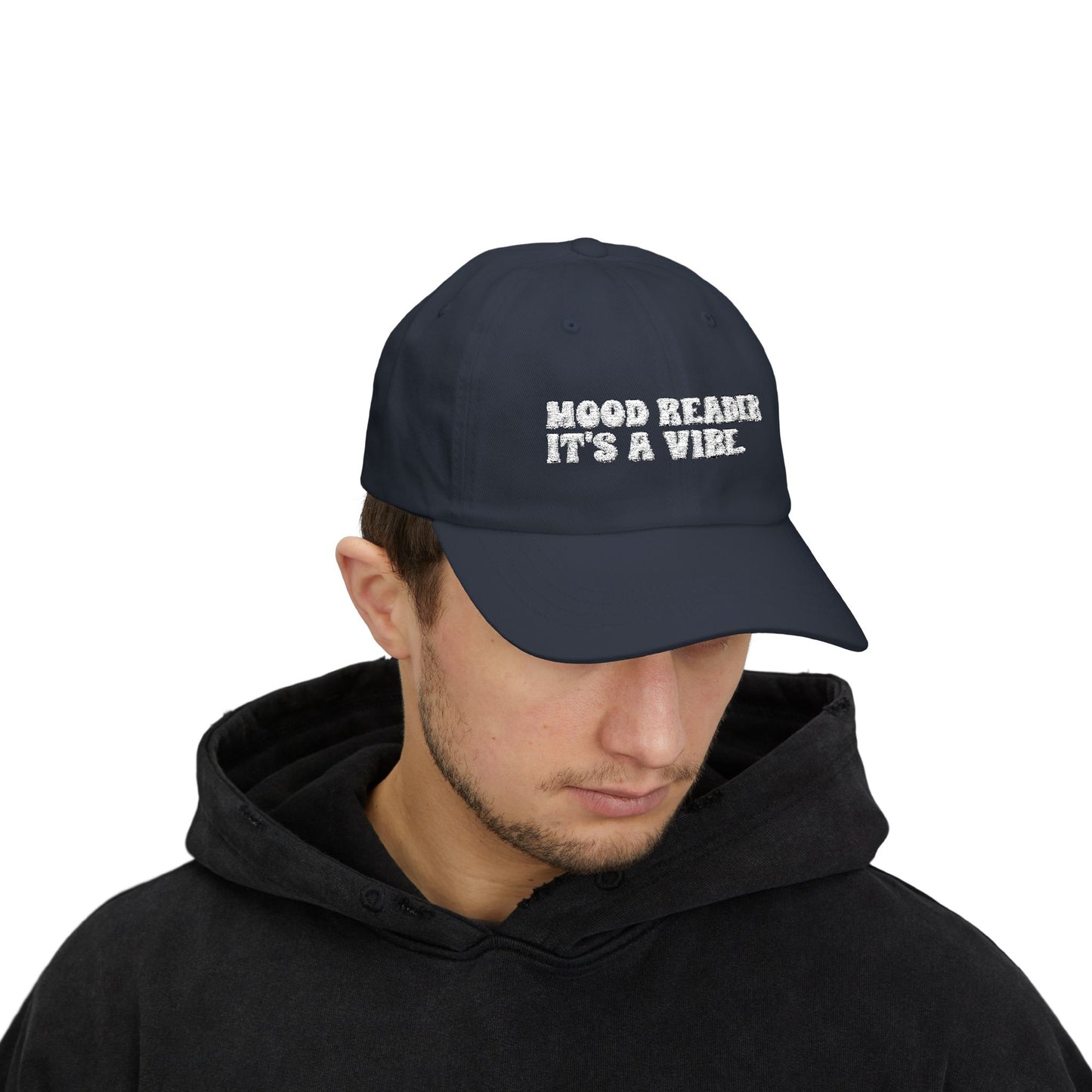 "Mood Reader It's a Vibe"- Embroidered Literary Dad Cap (White Text)