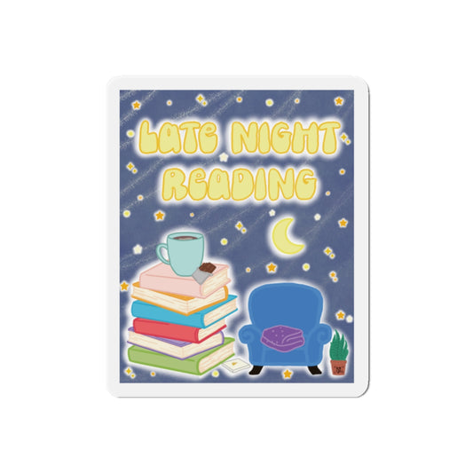 Late Night Reading Die-Cut Magnet — Cozy Book Lover Refrigerator Decor