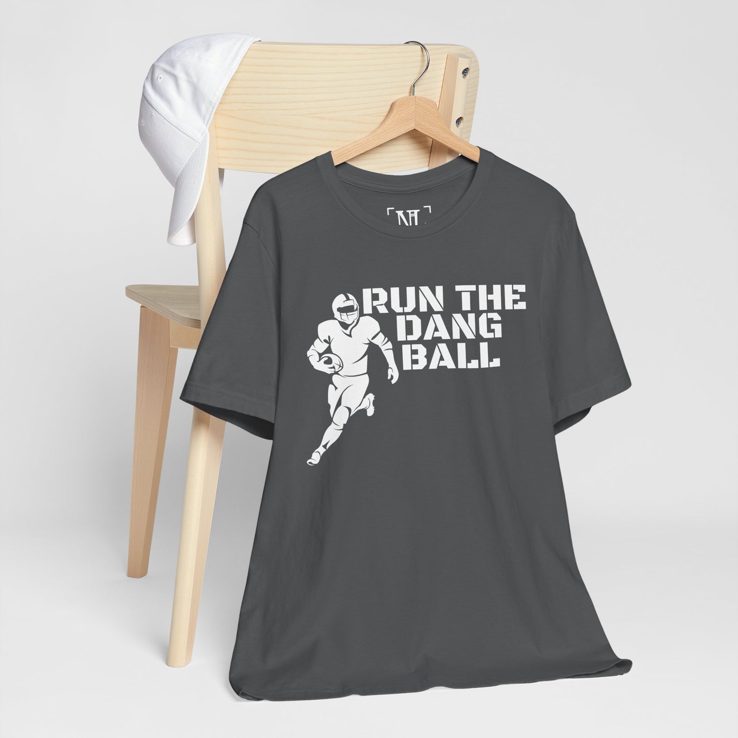 Run the Dang Ball T-Shirt — Football Player Graphic Tee (White Text)