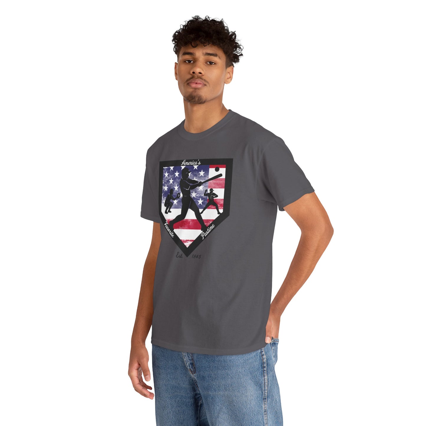 Baseball Home Plate American Flag T‑Shirt – America's Favorite Pastime Design