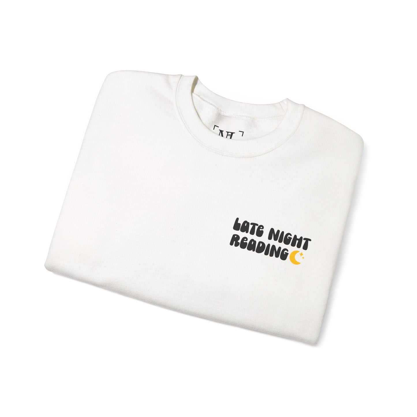 "Late Night Reading " — Cozy Book Lover Crewneck (Black Text)
