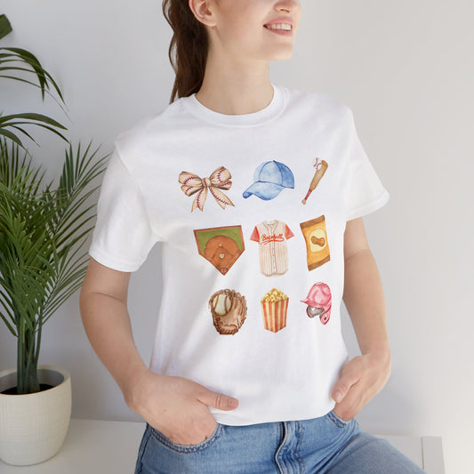 Baseball Icons Tee — Watercolor Graphic T-Shirt