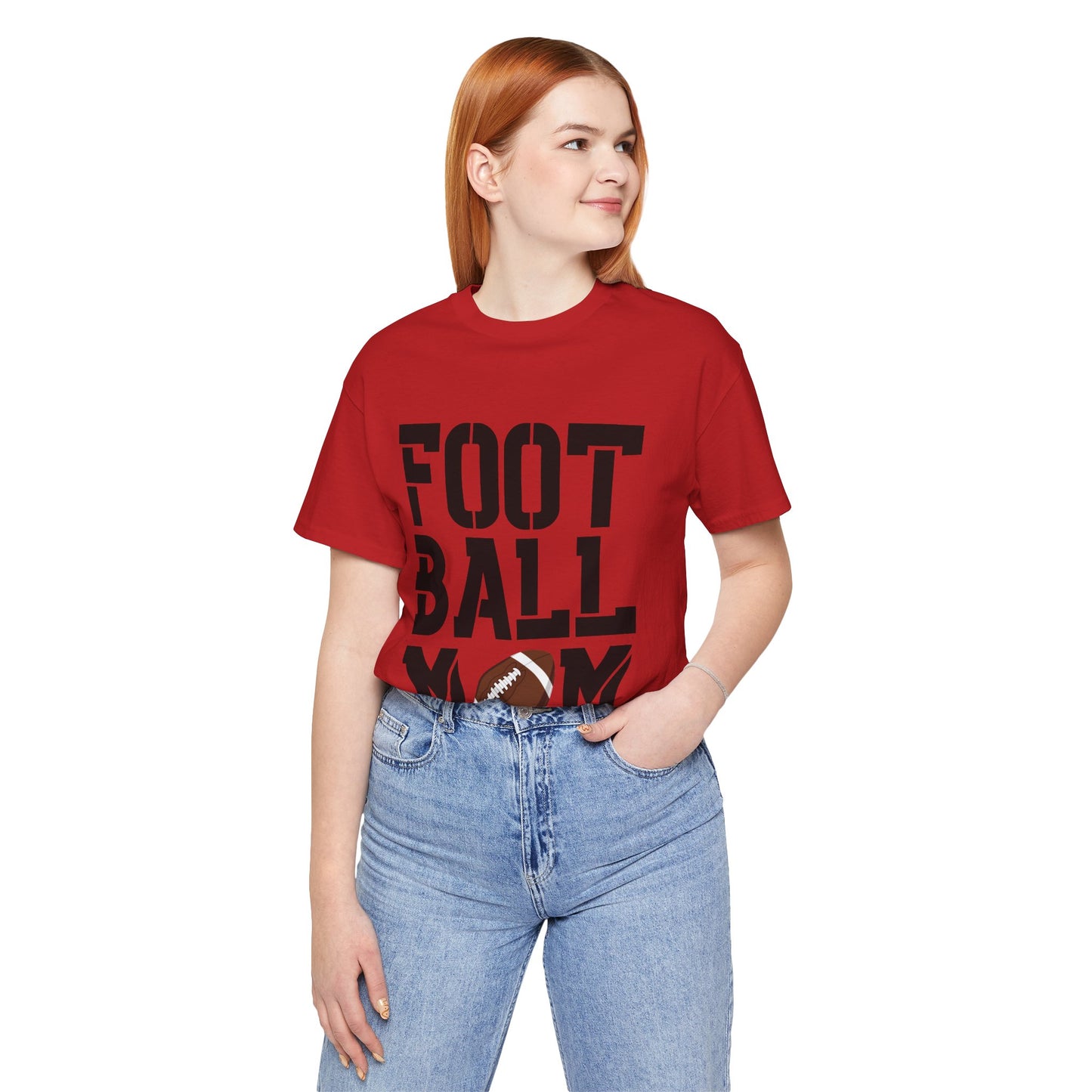 Football Mom T-Shirt – Bold Stacked Text with Football Graphic