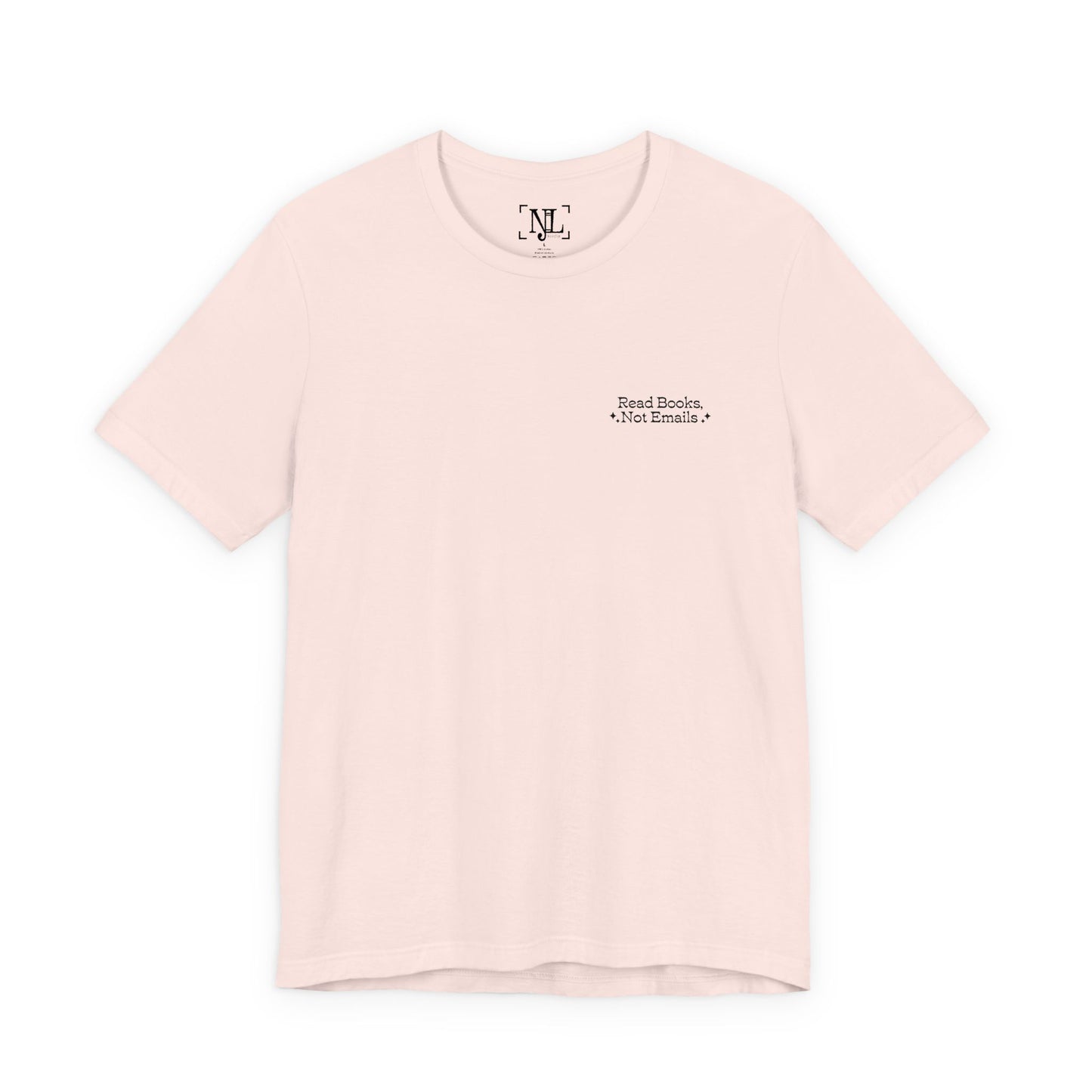 "Read Books, Not Emails - Embroidered Literary Tee (Black Text)
