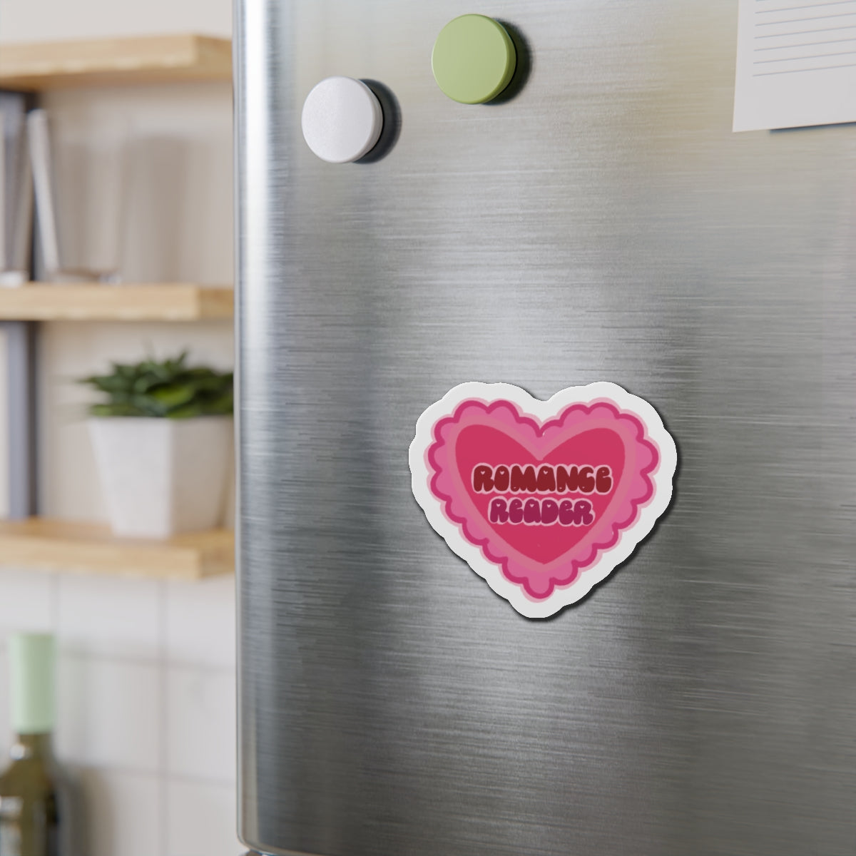 Romance Reader Heart Magnet — Pink Die-Cut Book Lover Magnet