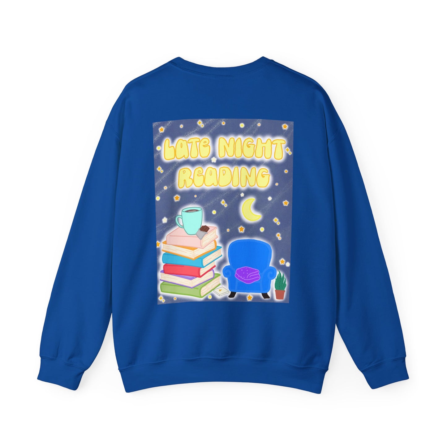 "Late Night Reading " — Cozy Book Lover Crewneck (White Text)
