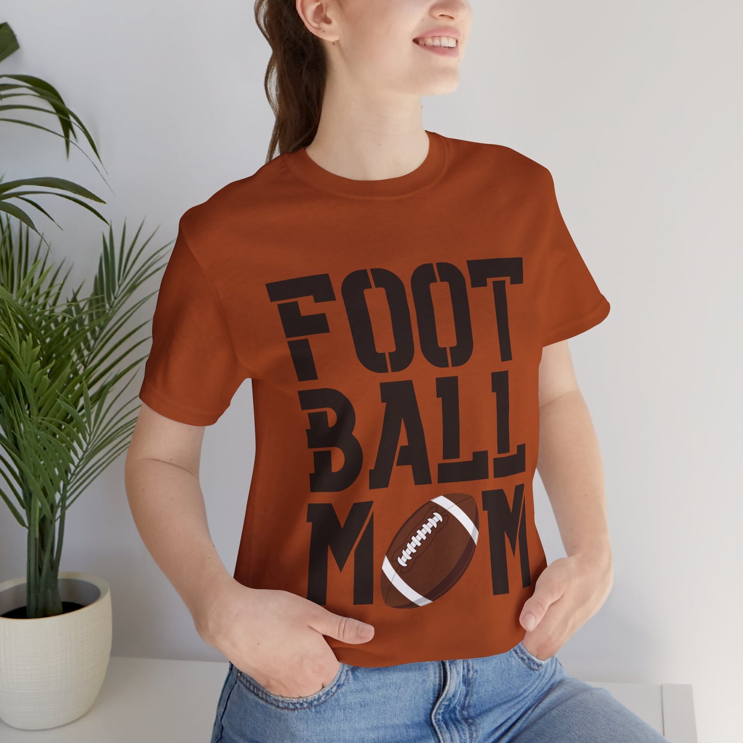 Football Mom T-Shirt – Bold Stacked Text with Football Graphic