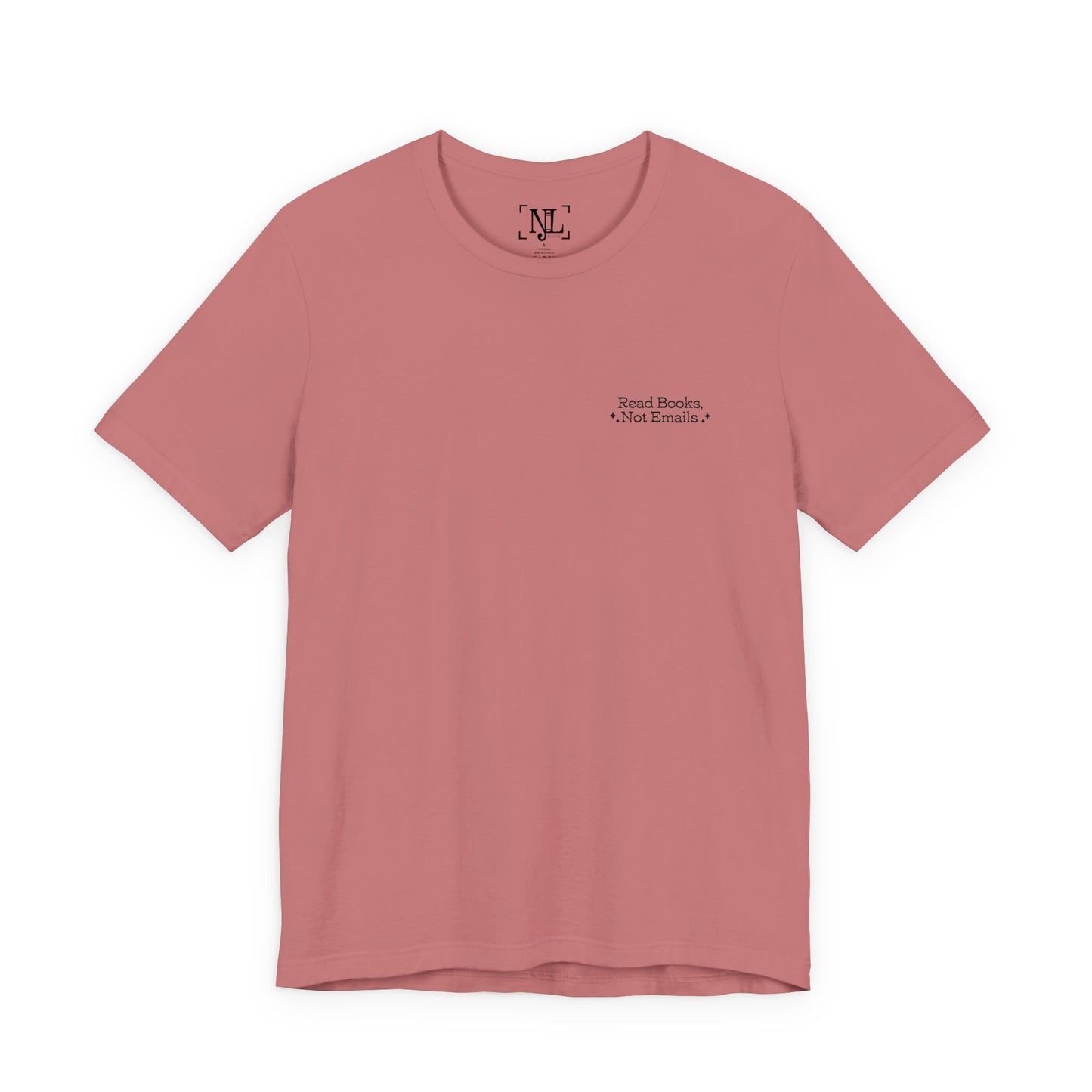 "Read Books, Not Emails - Embroidered Literary Tee (Black Text)