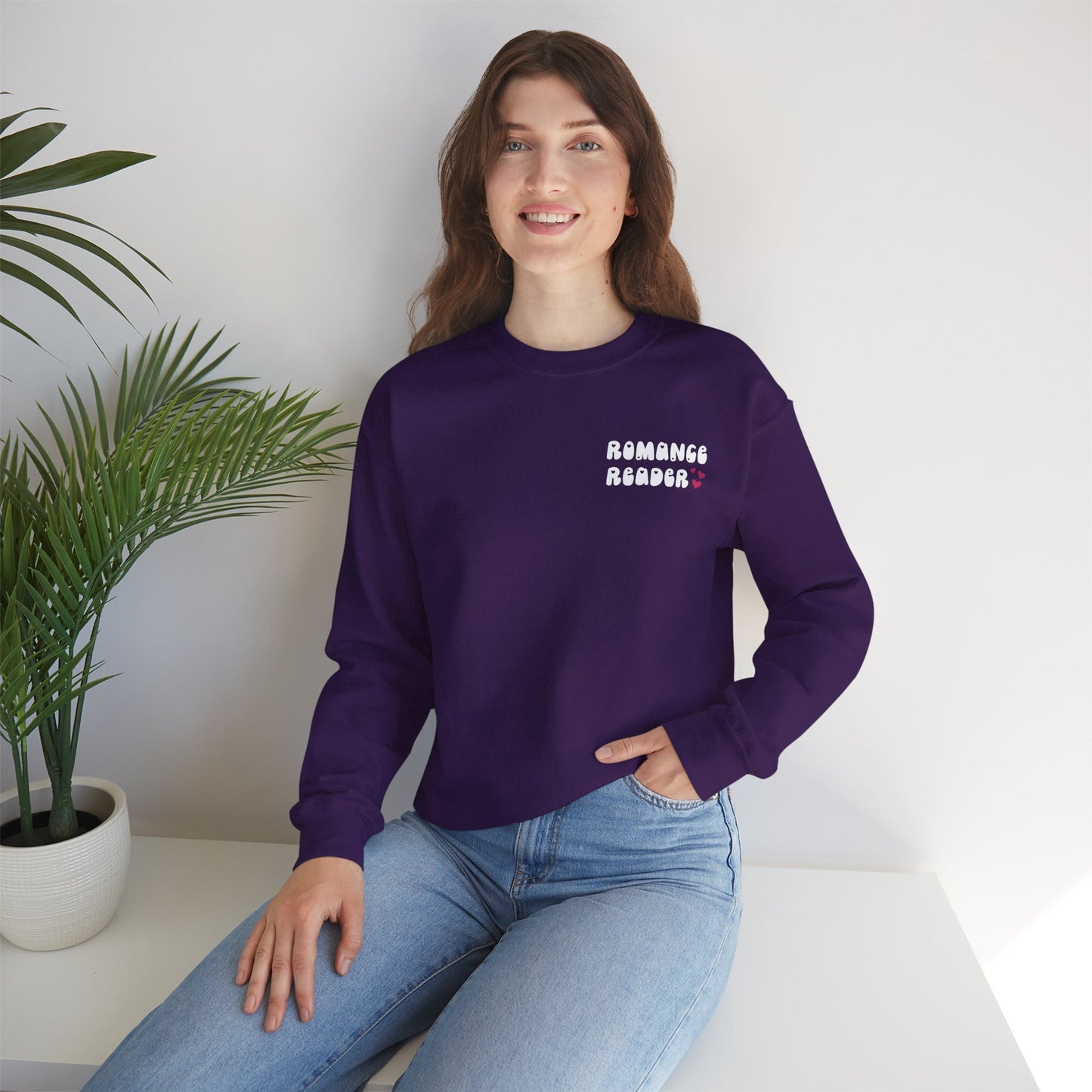 Romance Reader Crewneck Sweatshirt — Cozy Book Lover Pullover (White Text)