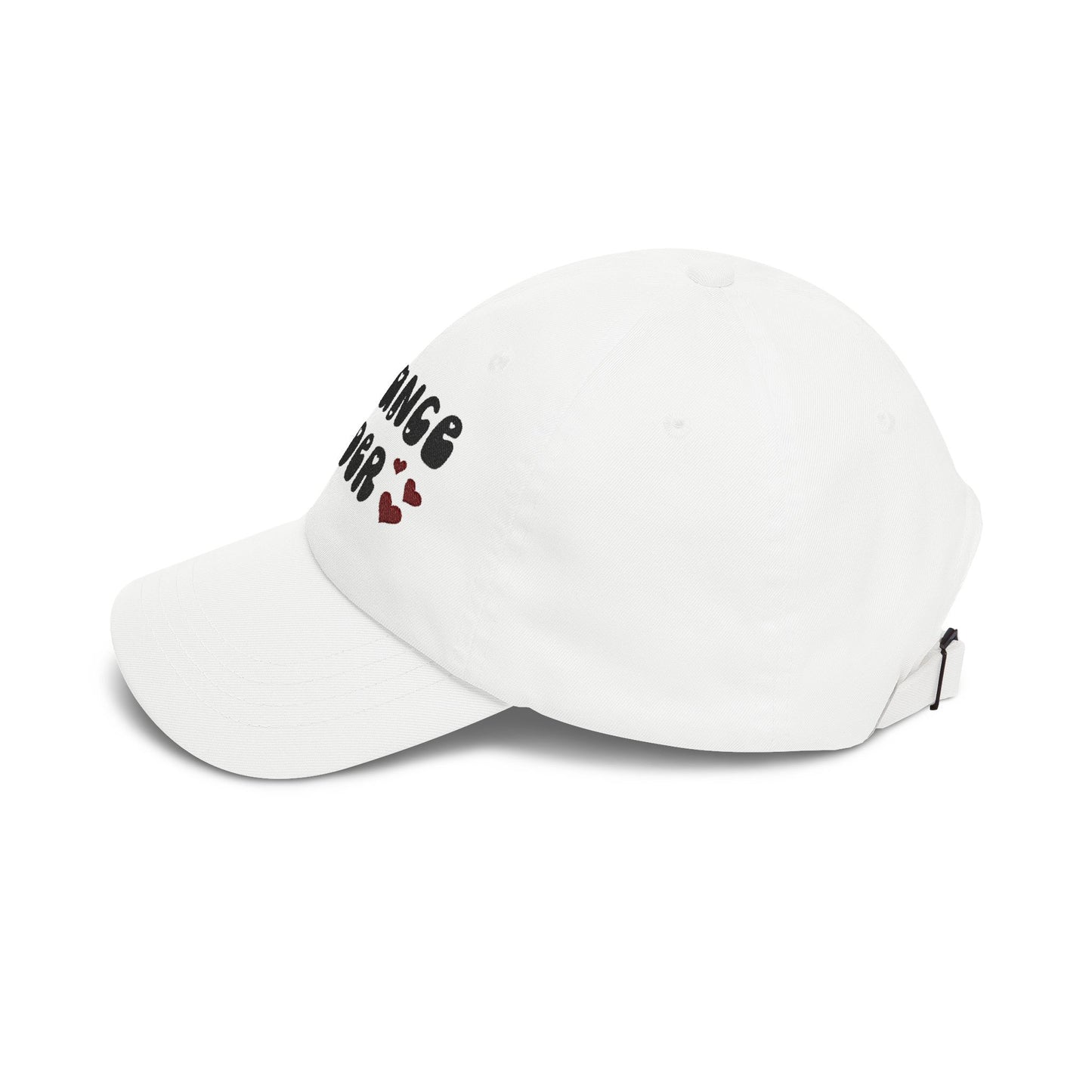 "Romance Reader" - Embroidered Literary Dad Cap (Black Text with Maroon Hearts)