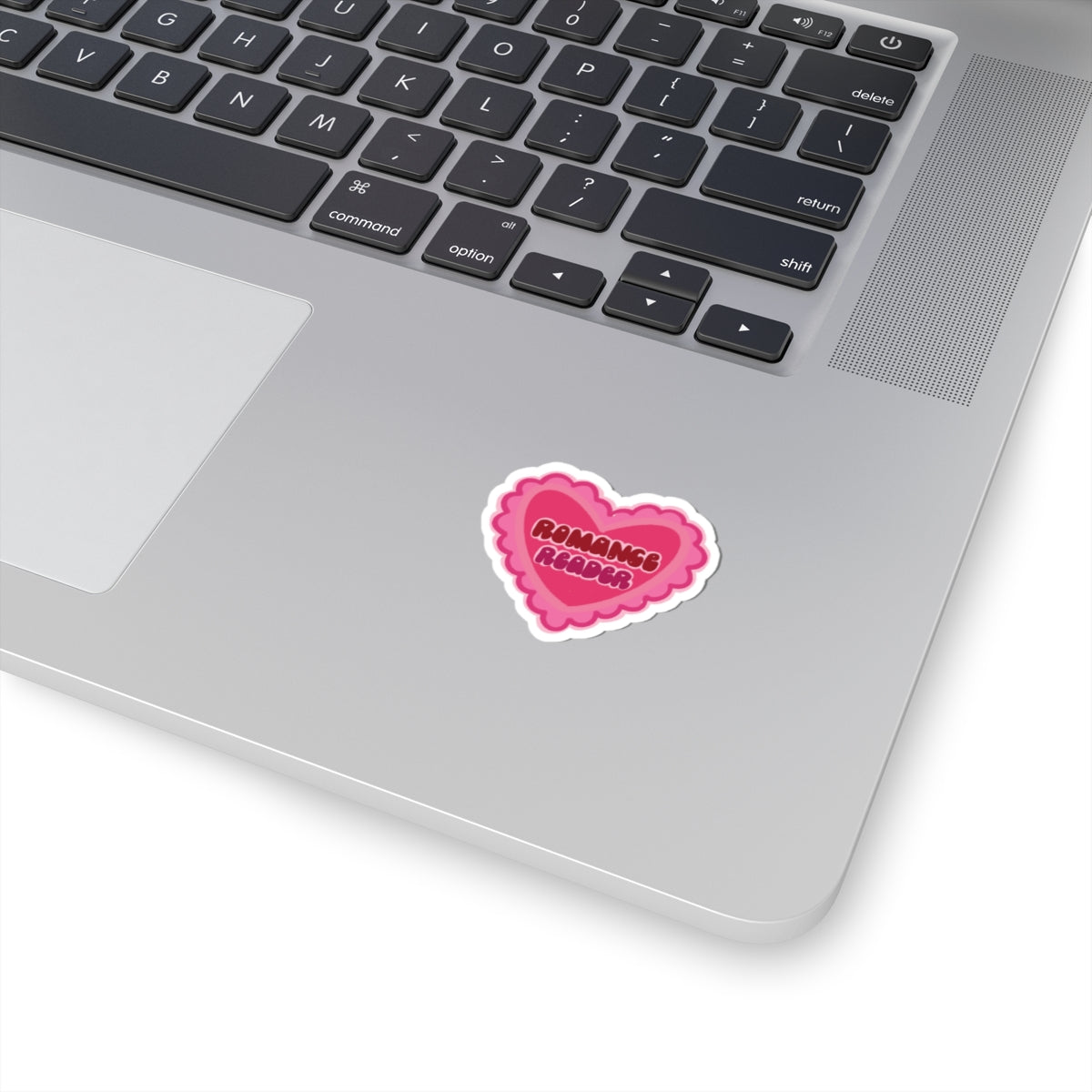 Romance Reader Heart Sticker — Pink Kiss-Cut Book Lover Decal