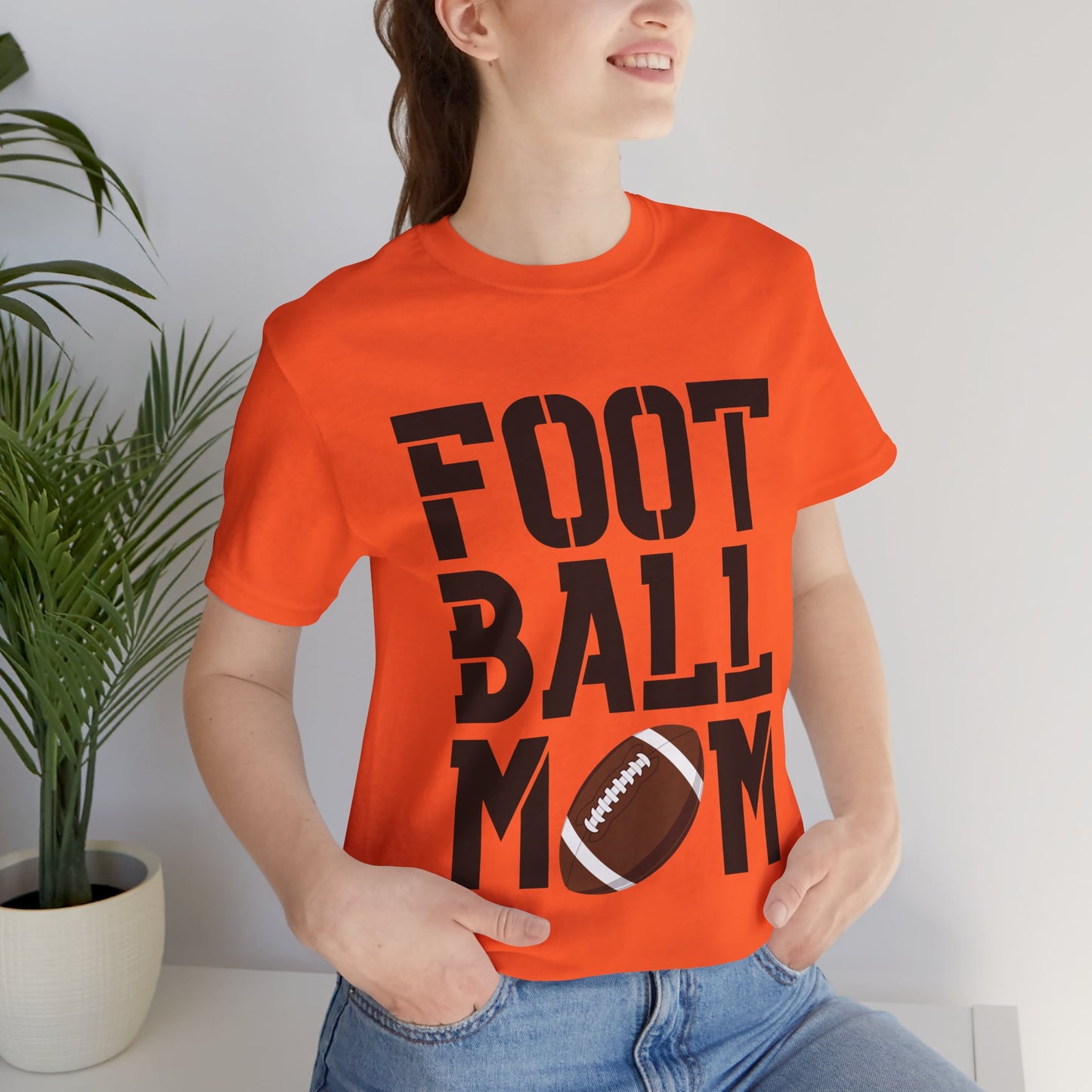 Football Mom T-Shirt – Bold Stacked Text with Football Graphic