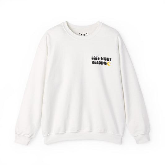 "Late Night Reading " — Cozy Book Lover Crewneck (Black Text)