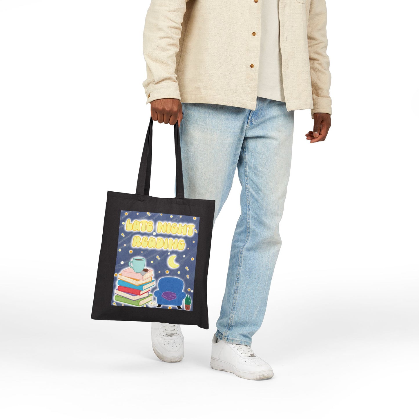 "Late Night Reading" Book Lover Canvas Tote Bag