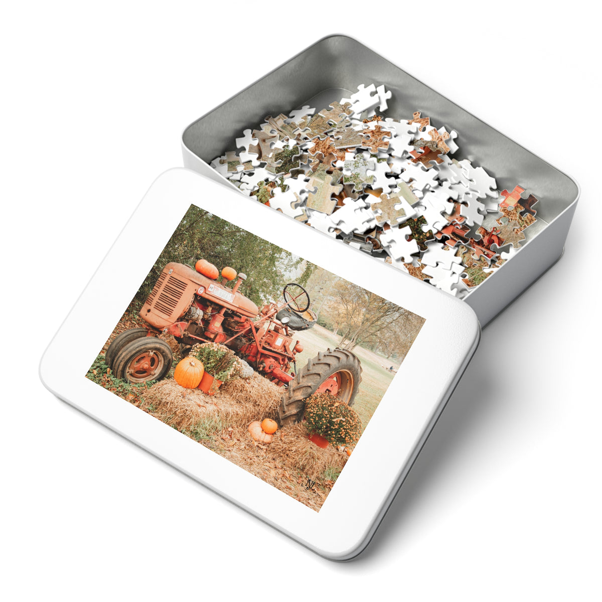 Rustic Fall Tractor Jigsaw Puzzle with Tin
