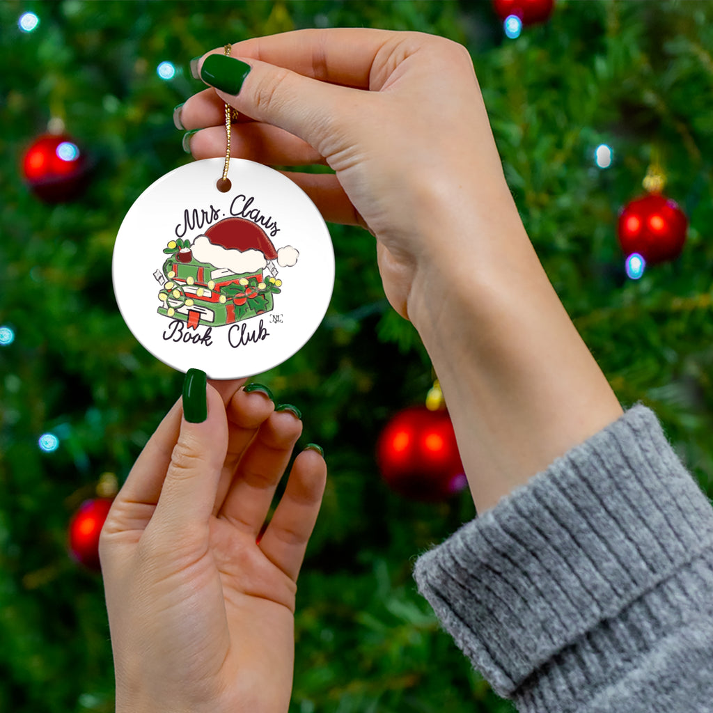 Mrs. Claus Book Club Ceramic Christmas Ornament