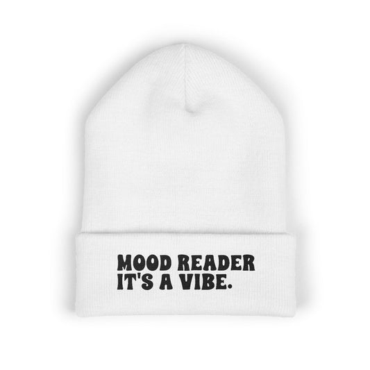 "Mood Reader It's a Vibe." - Embroidered Literary Cuffed Beanie (Black Text)
