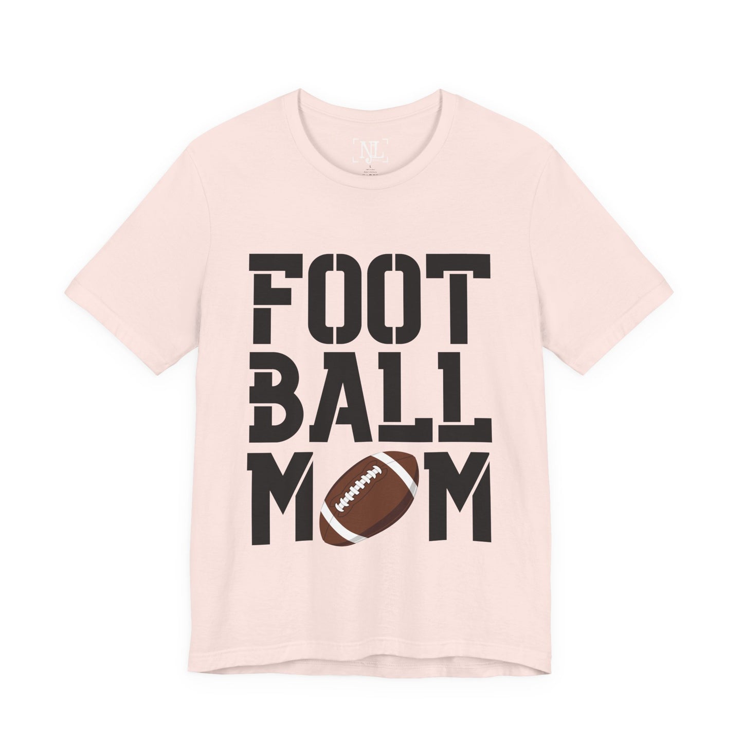 Football Mom T-Shirt – Bold Stacked Text with Football Graphic