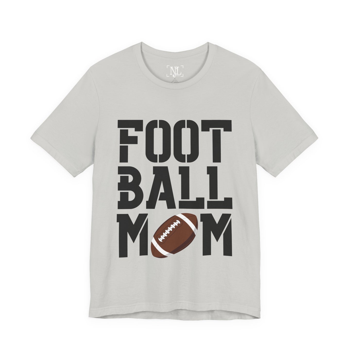 Football Mom T-Shirt – Bold Stacked Text with Football Graphic