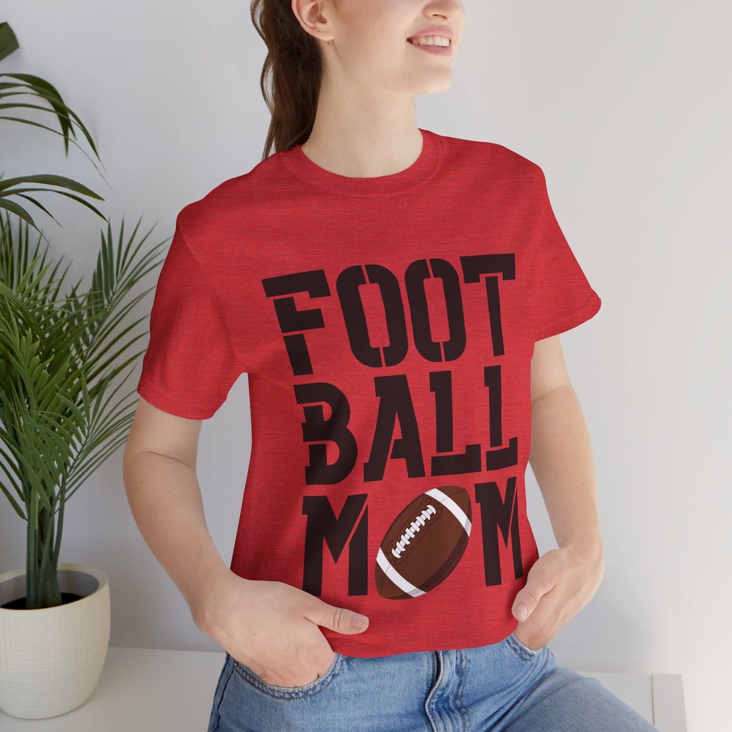 Football Mom T-Shirt – Bold Stacked Text with Football Graphic