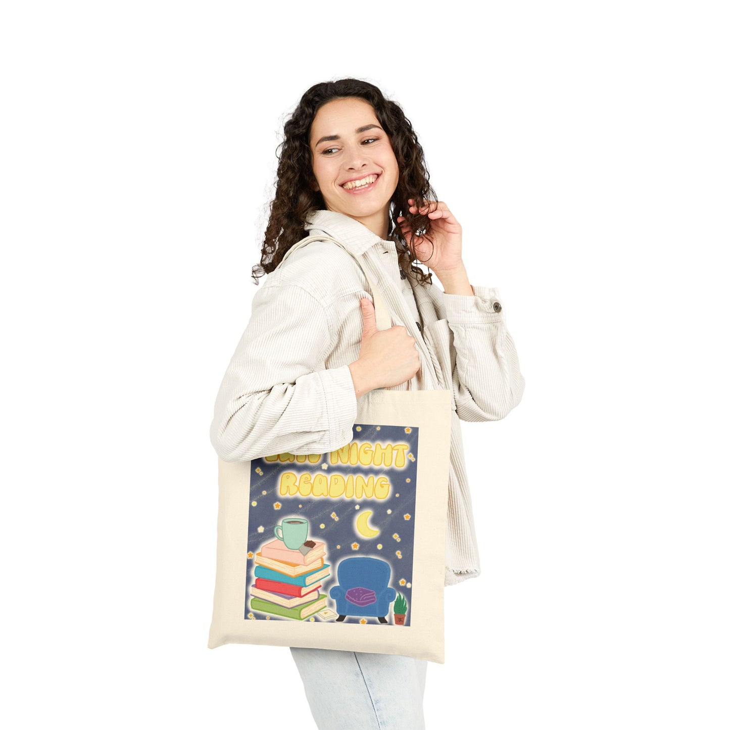"Late Night Reading" Book Lover Canvas Tote Bag