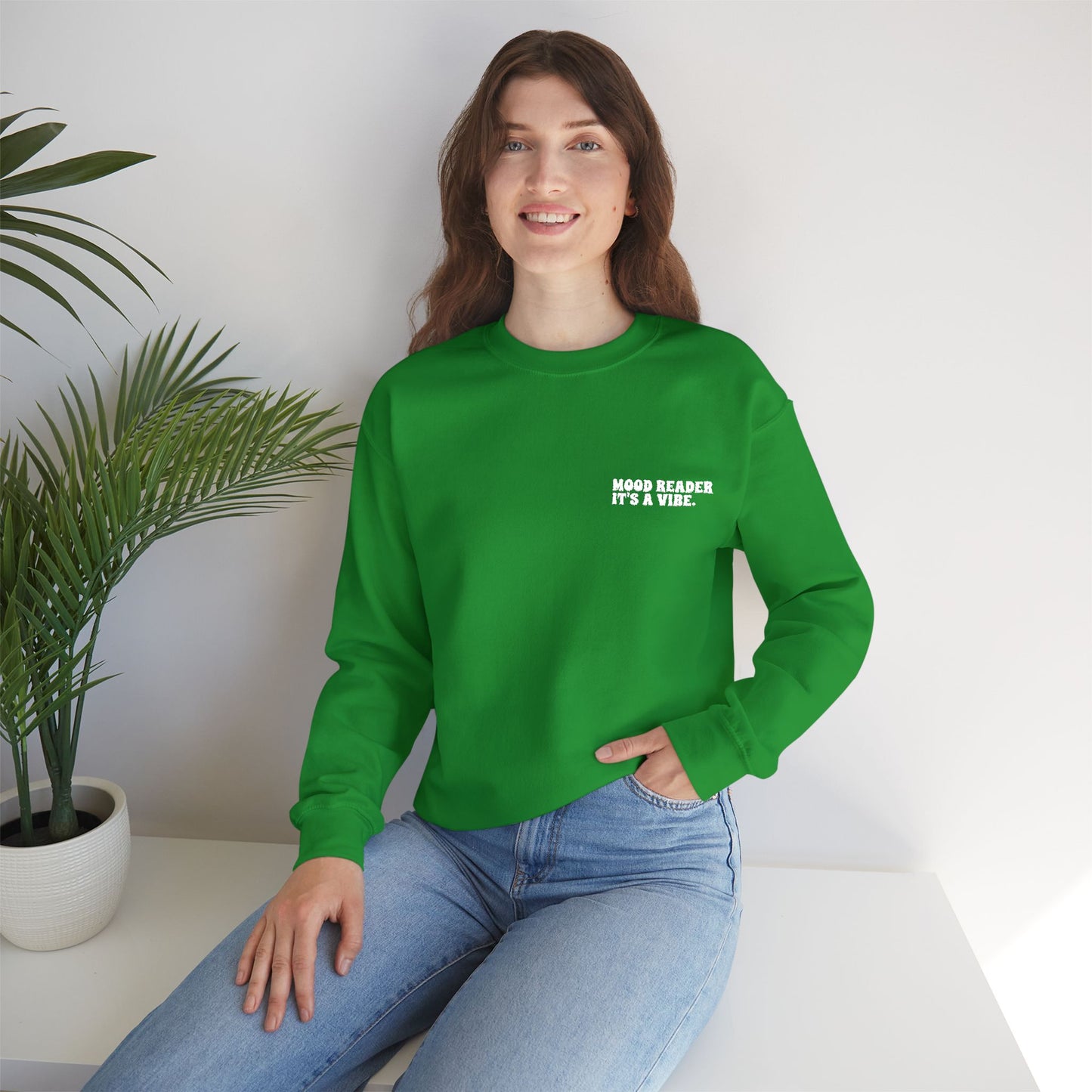 "Mood Reader. It's a Vibe - Embroidered Literary Crewneck Sweatshirt (White Text)