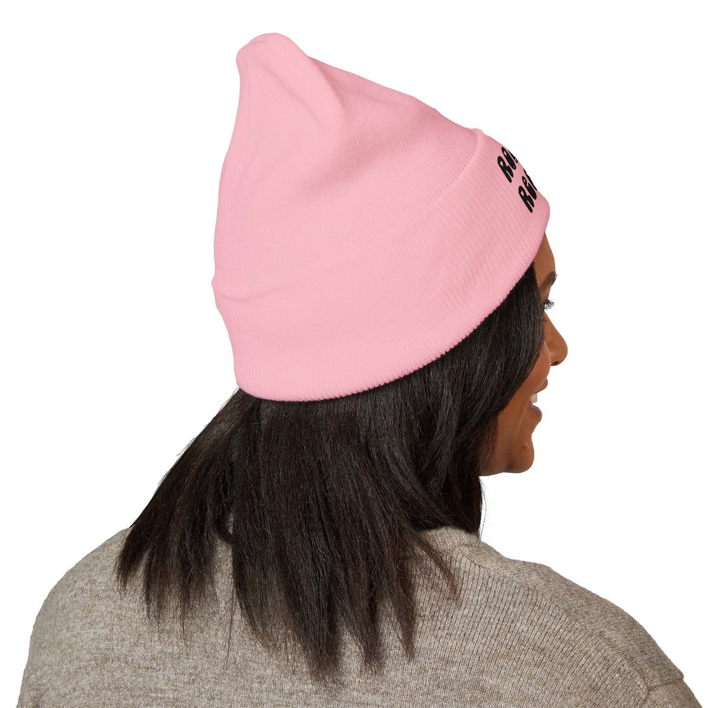 "Romance Reader" - Embroidered Literary Cuffed Beanie (Black Text with Maroon Hearts)