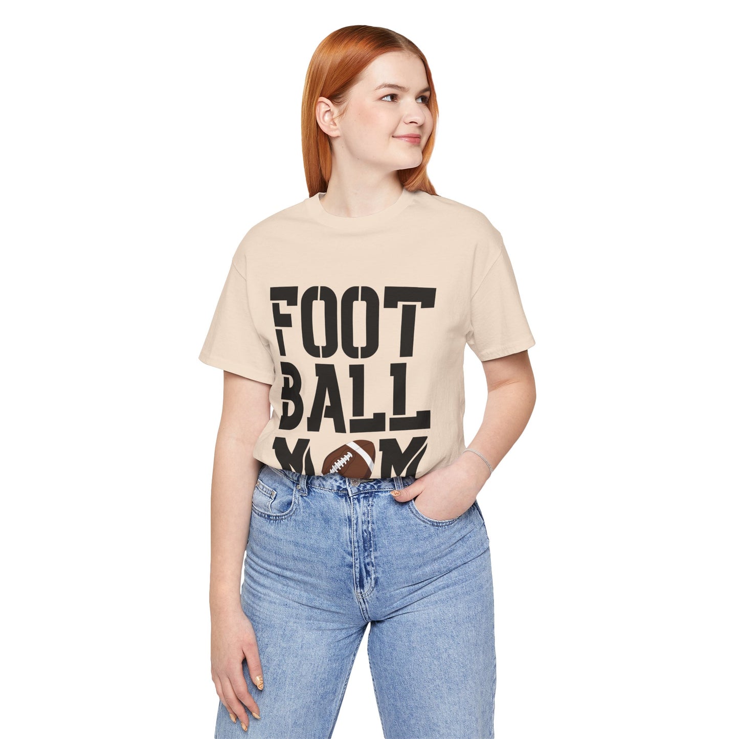 Football Mom T-Shirt – Bold Stacked Text with Football Graphic