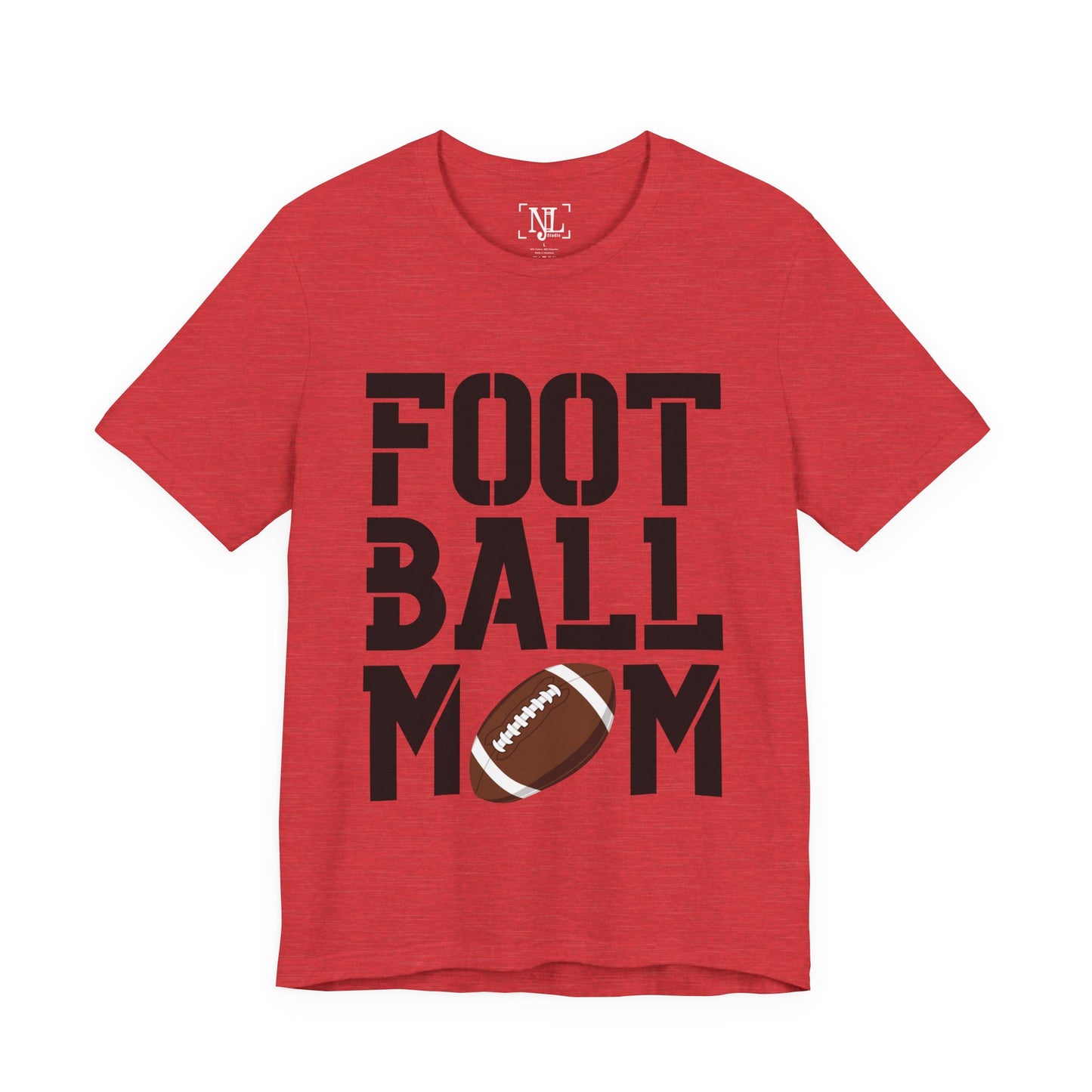 Football Mom T-Shirt – Bold Stacked Text with Football Graphic