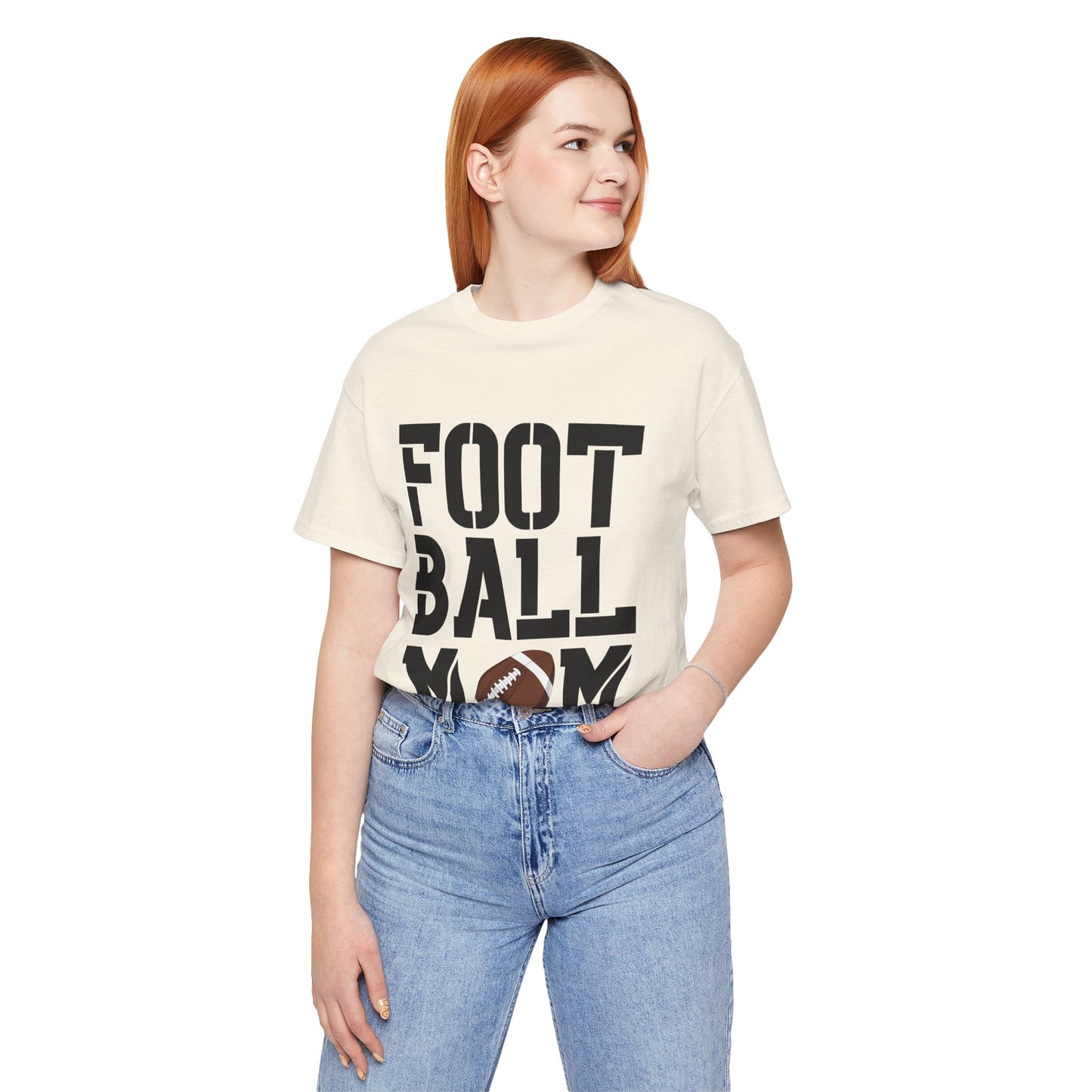 Football Mom T-Shirt – Bold Stacked Text with Football Graphic