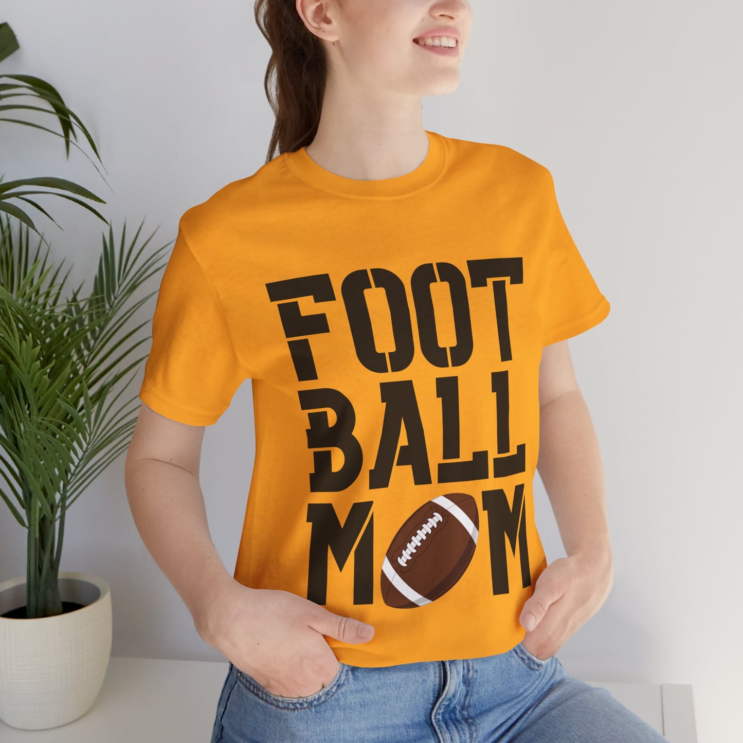 Football Mom T-Shirt – Bold Stacked Text with Football Graphic