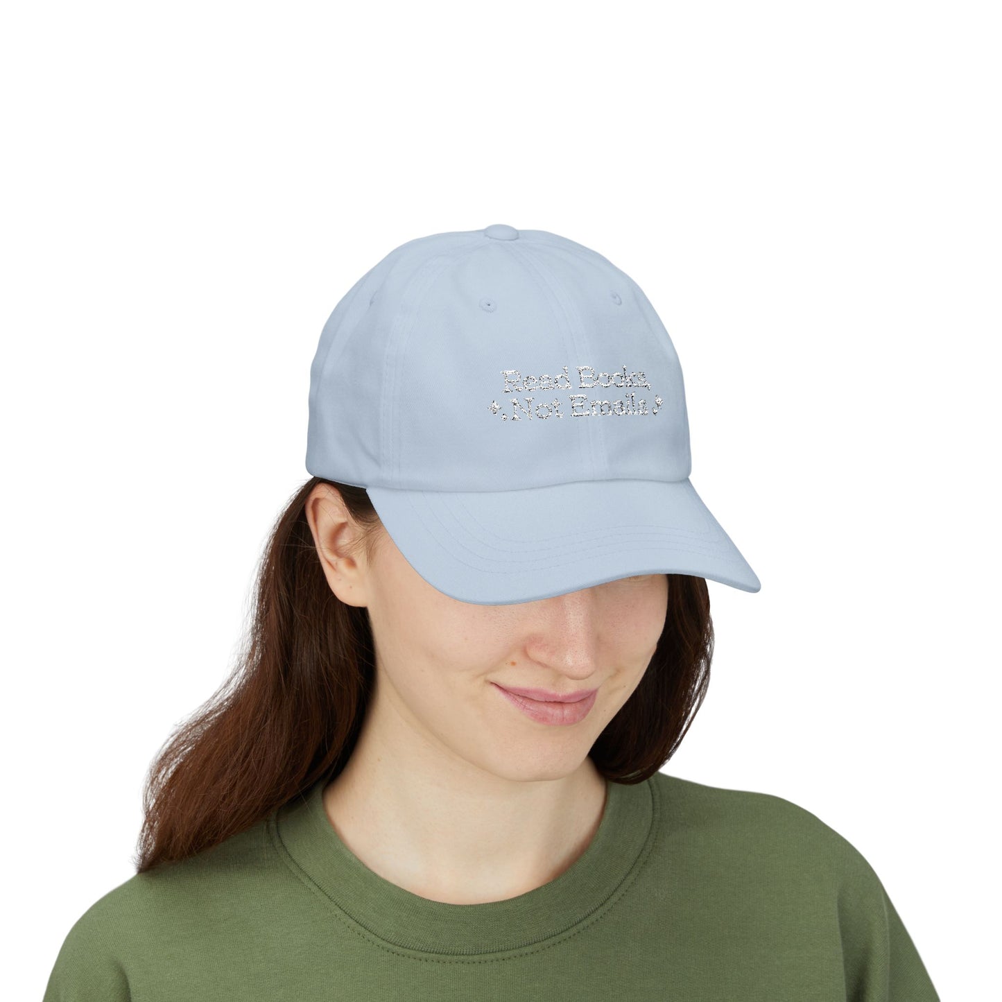 "Read Books Not Emails" - Embroidered Literary Dad Baseball Cap (White Text)