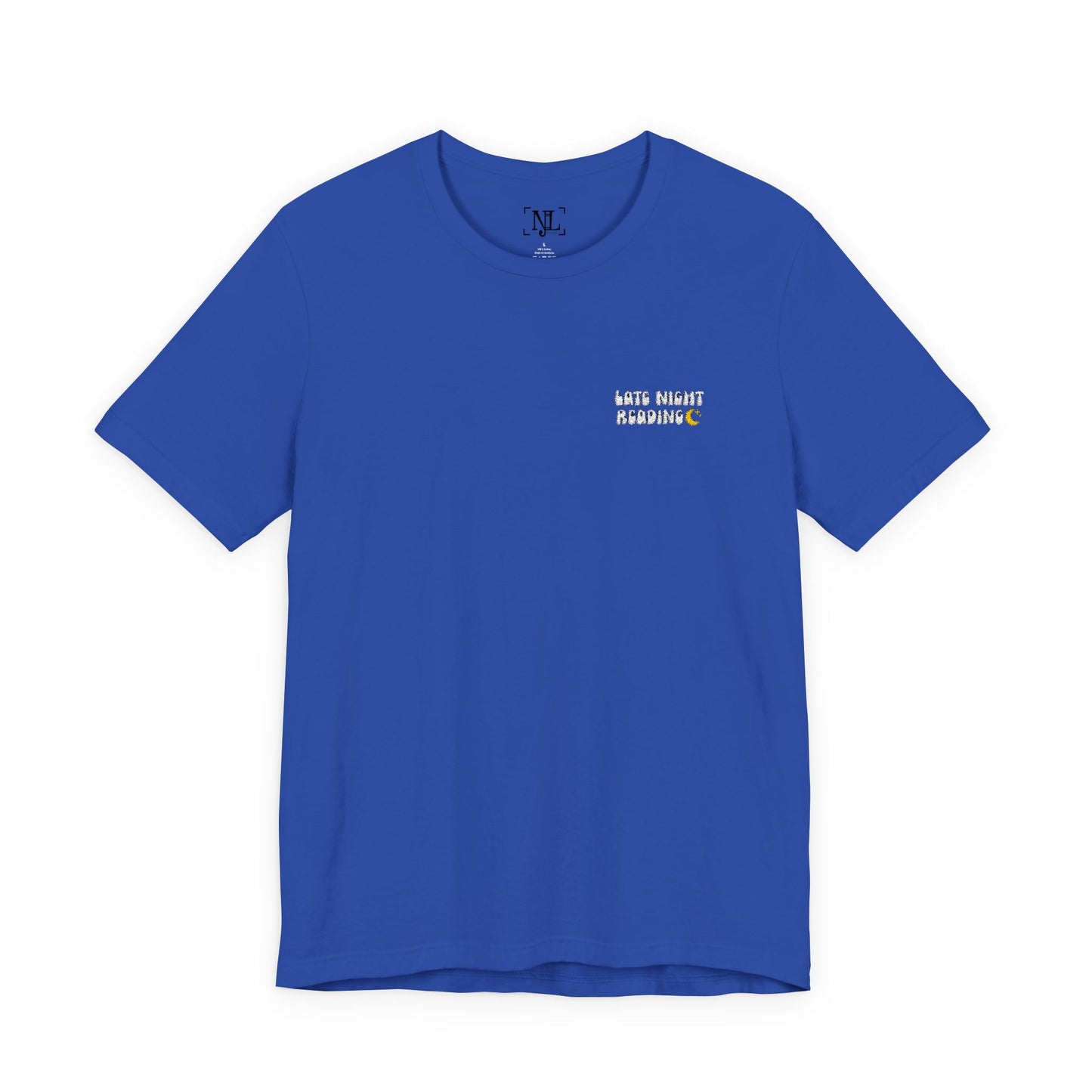 Late Night Reading - Embroidered Literary Tee (White Text)