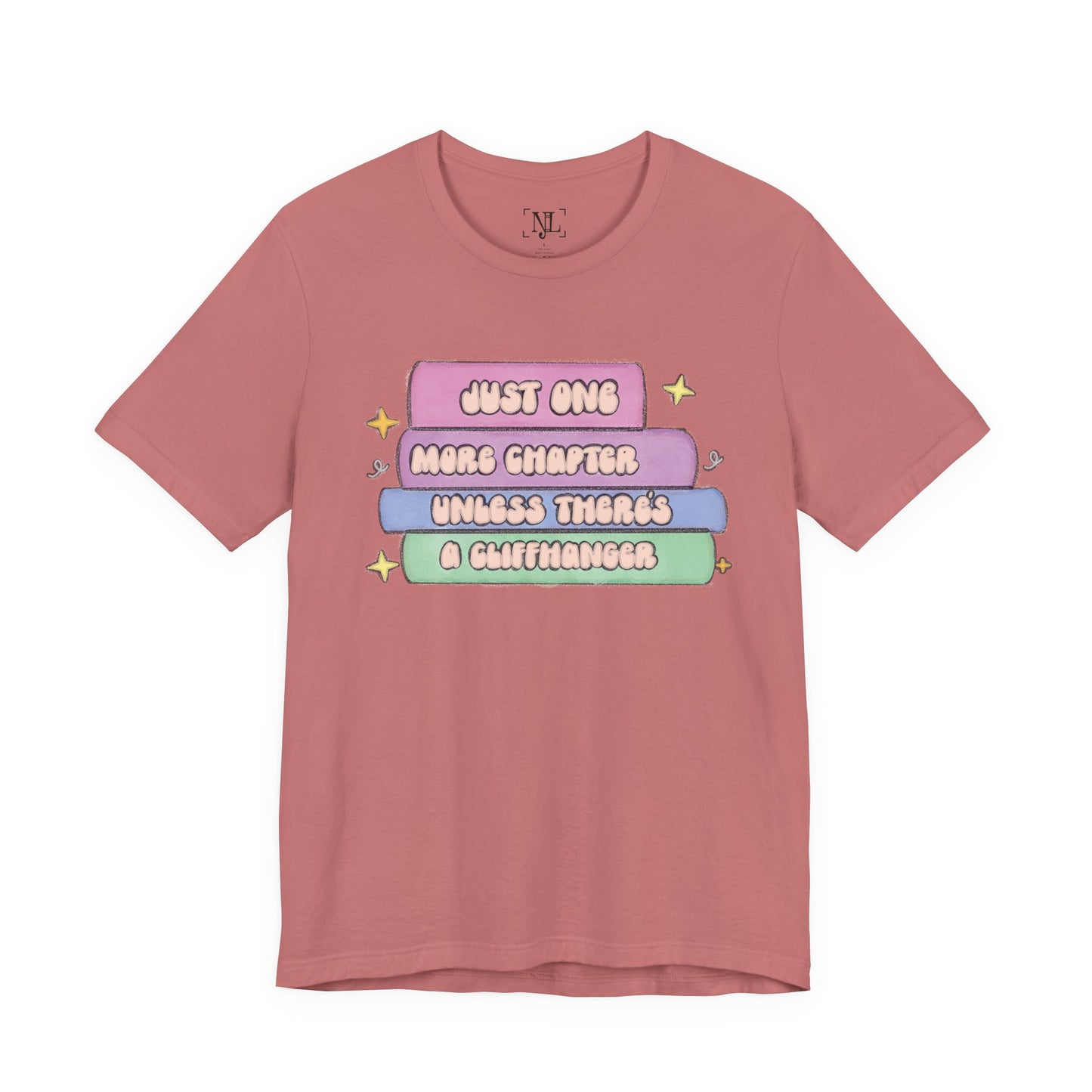 Book Lover Tee — "Just One More Chapter Unless There’s A Cliffhanger" Pastel Graphic