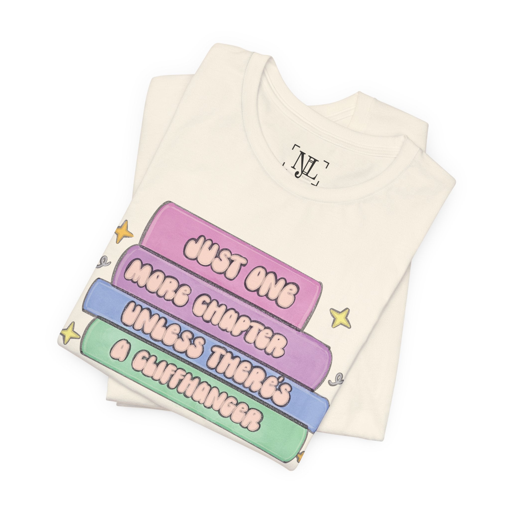 Book Lover Tee — "Just One More Chapter Unless There’s A Cliffhanger" Pastel Graphic