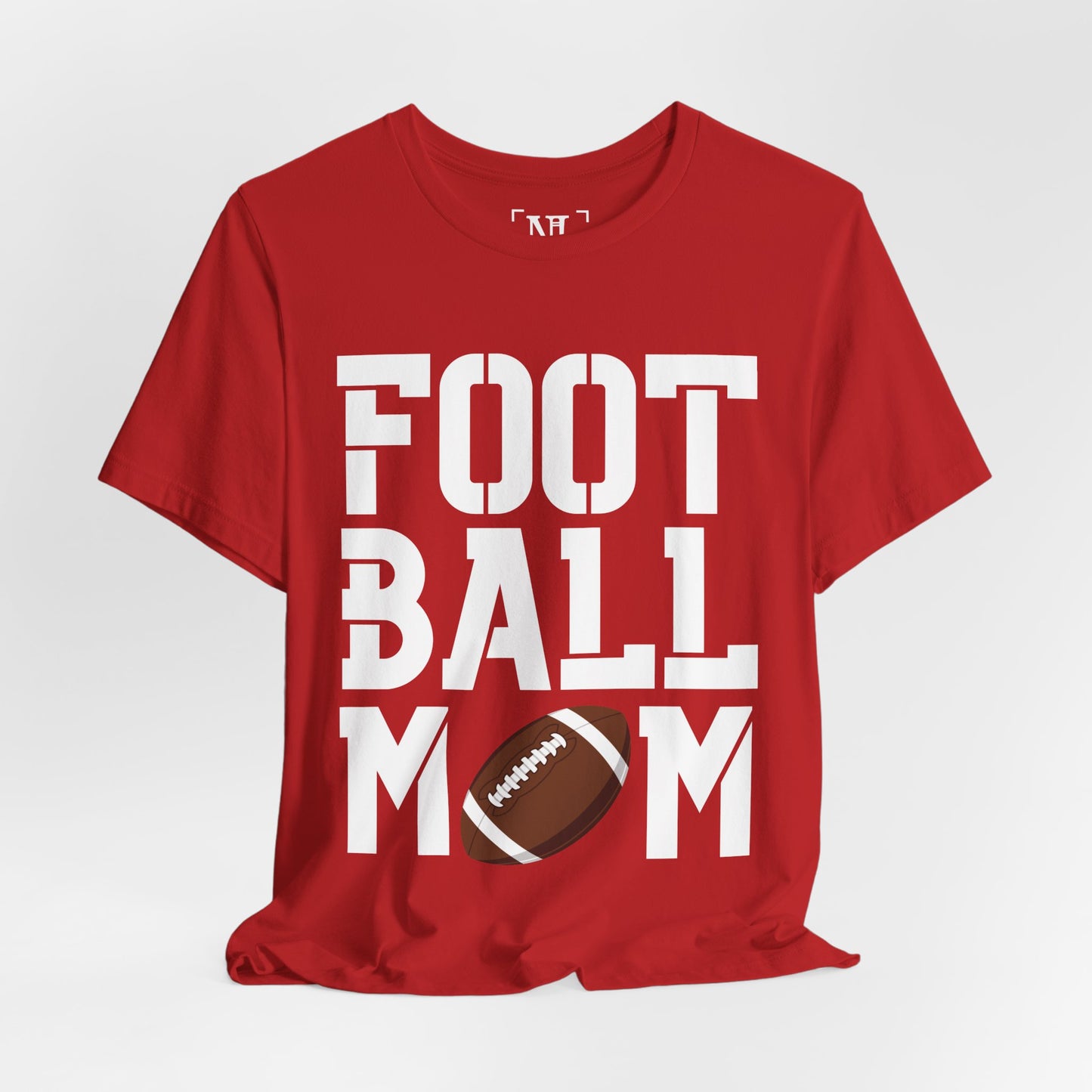 Football Mom T-Shirt – Bold Stacked Text with Football Graphic (White Text)