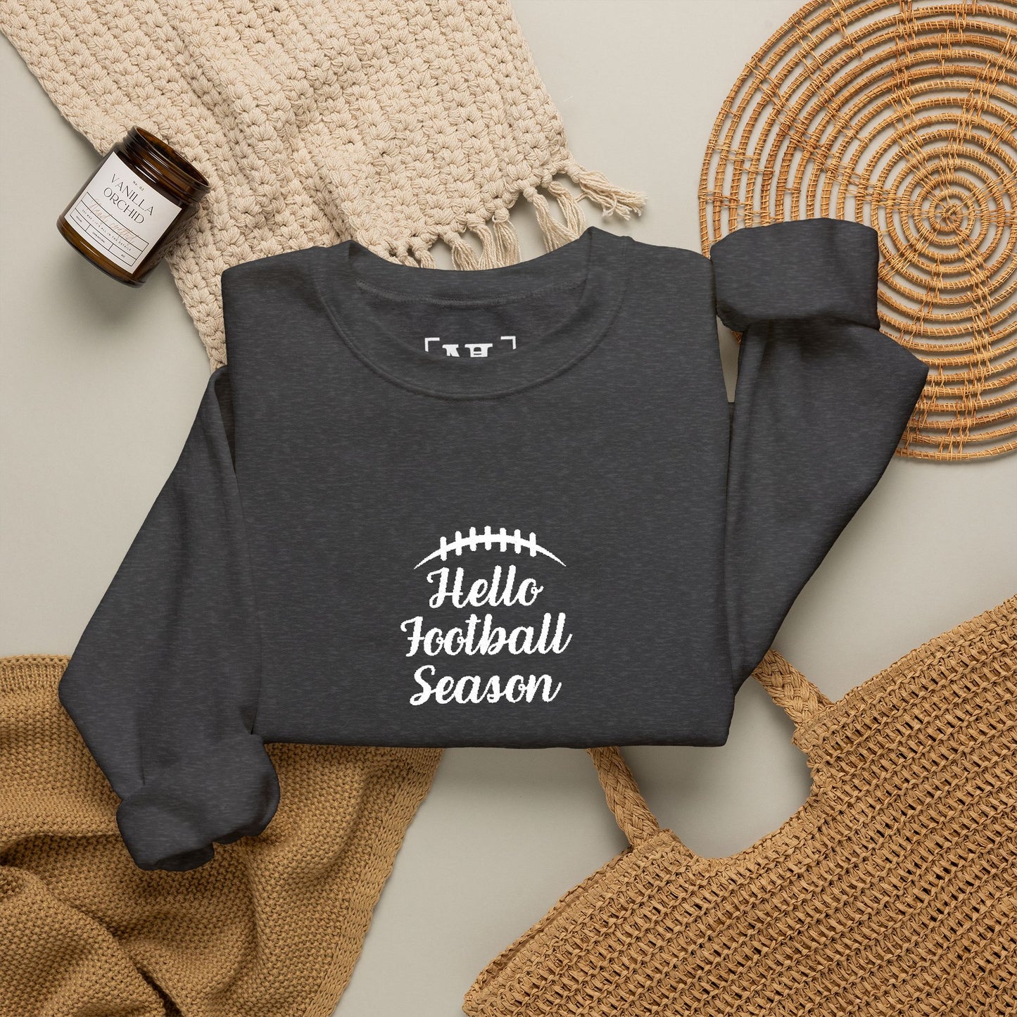 Hello Football Season Sweatshirt — Cozy Game Day Crewneck (White Text)