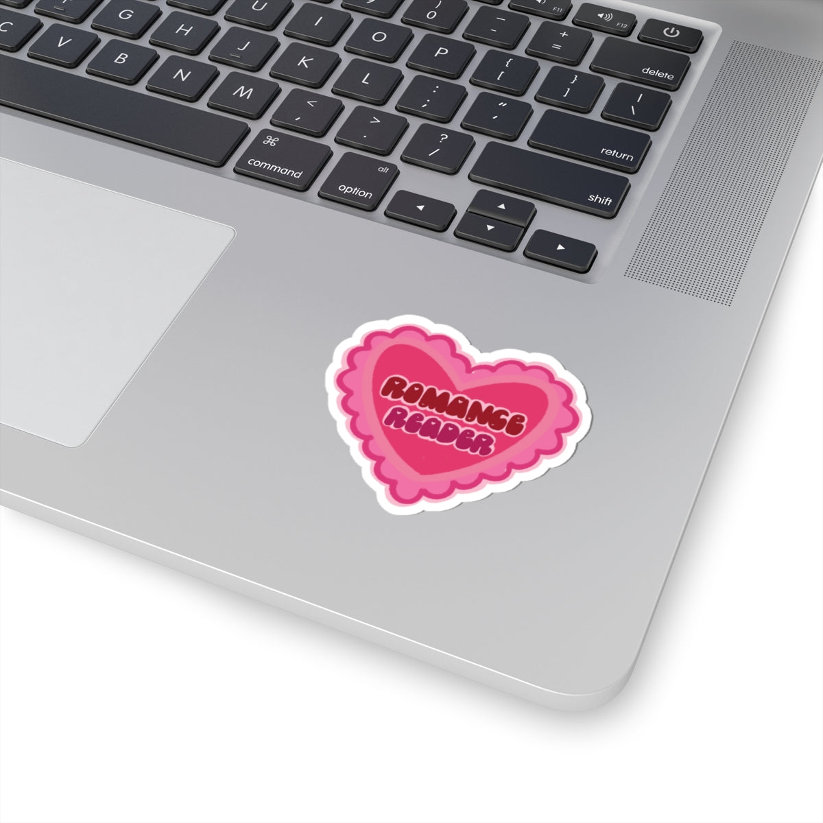 Romance Reader Heart Sticker — Pink Kiss-Cut Book Lover Decal