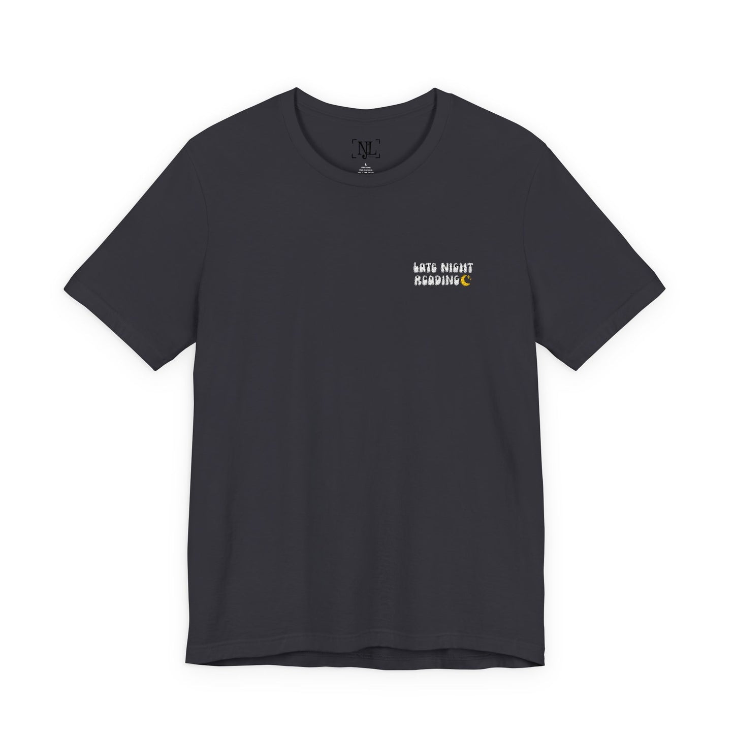 Late Night Reading - Embroidered Literary Tee (White Text)