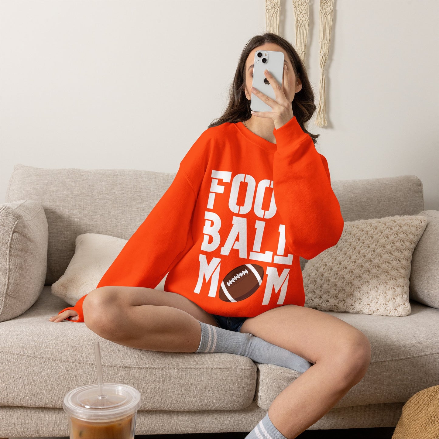Football Mom Crewneck Sweatshirt (White Text)