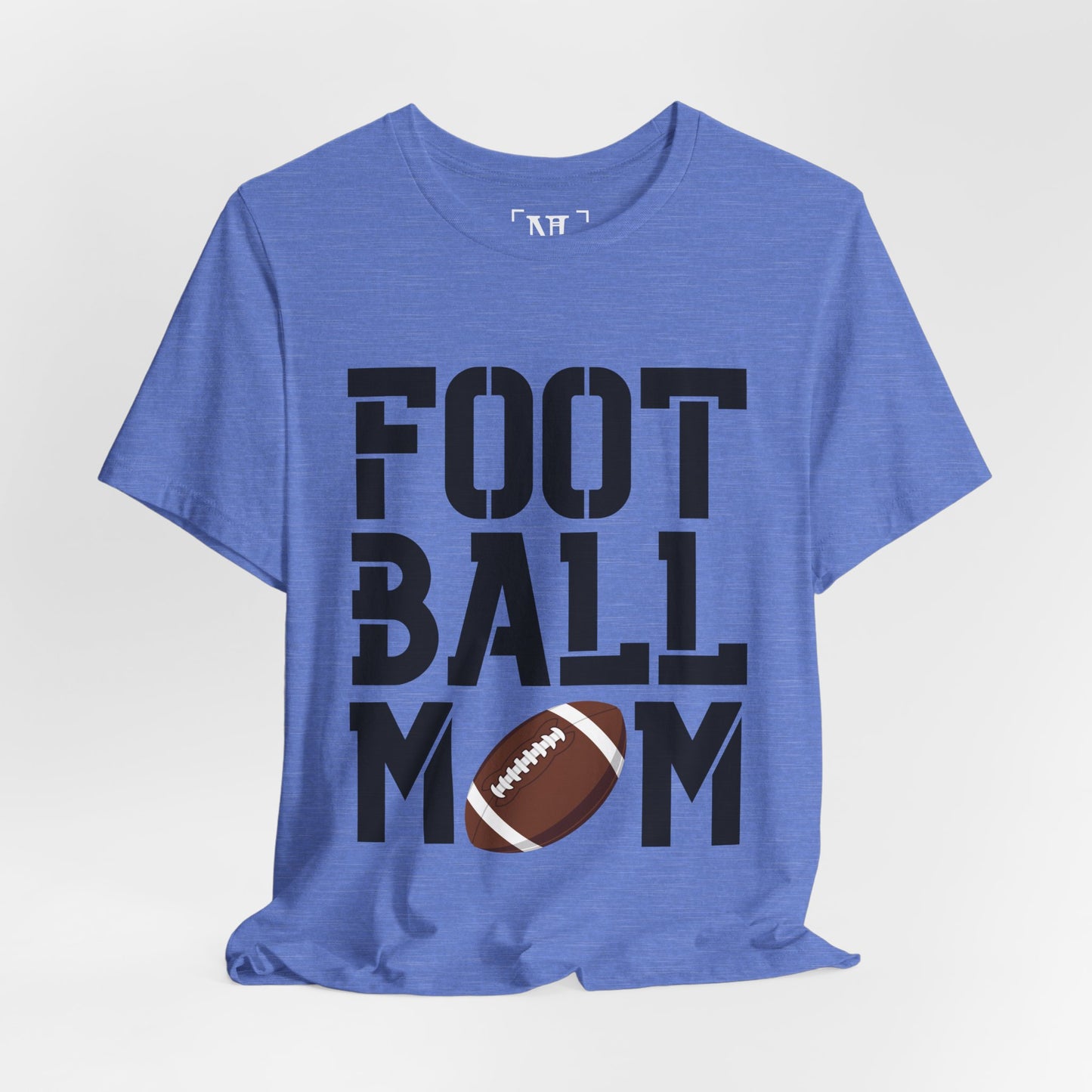 Football Mom T-Shirt – Bold Stacked Text with Football Graphic